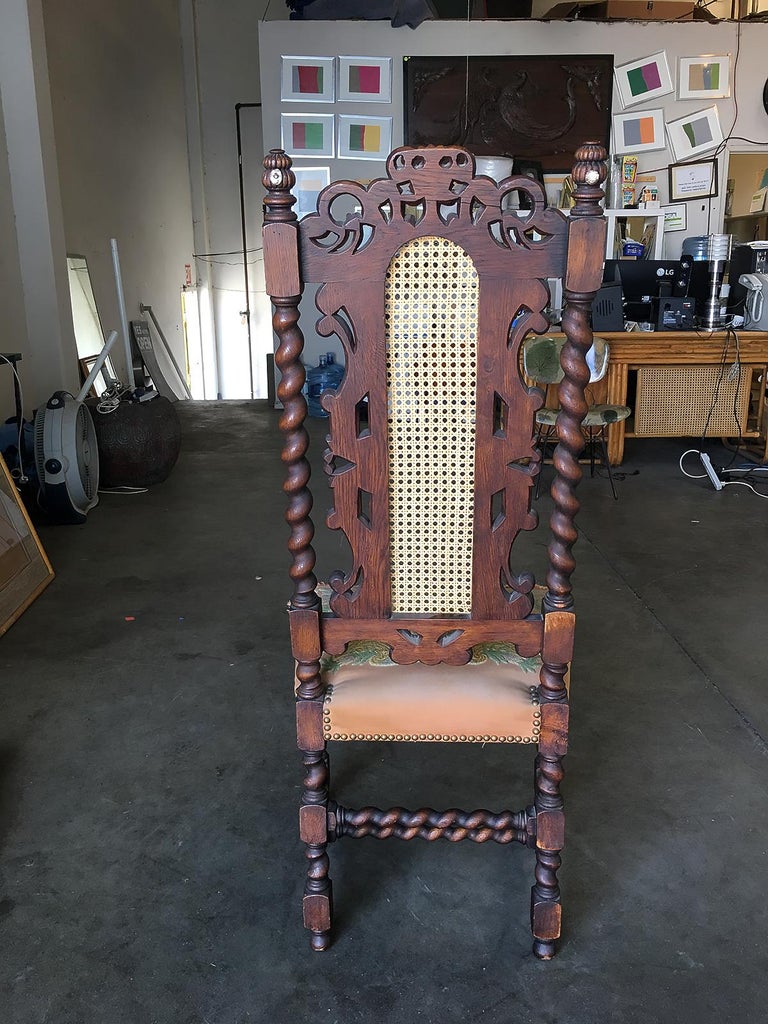 Victorian Hand Carved Oak Gothic Revival Side Throne Chair For Sale at