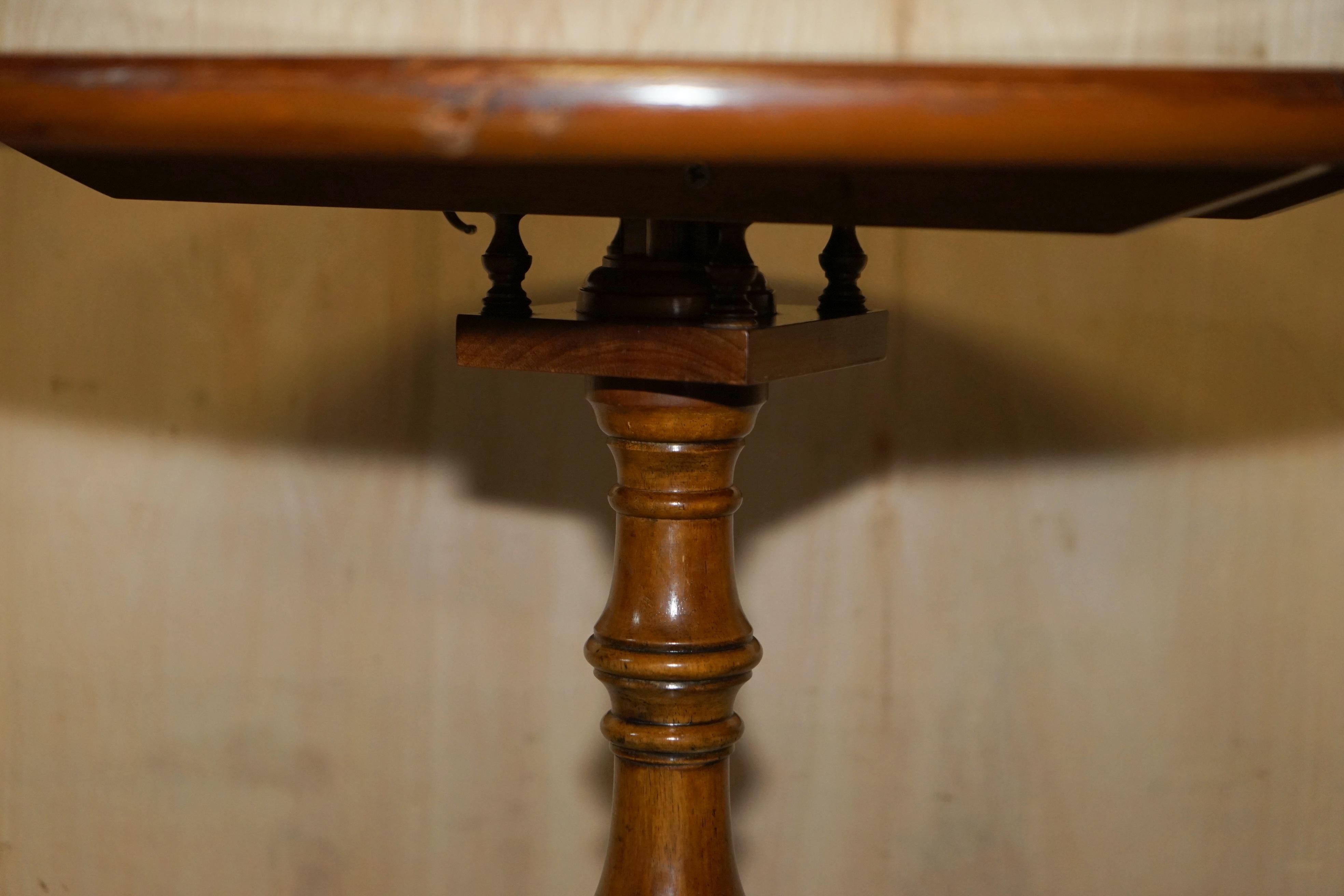 English Victorian Hand Carved Pollard Oak Tilt Top Tripod Wine Side End Lamp Table For Sale