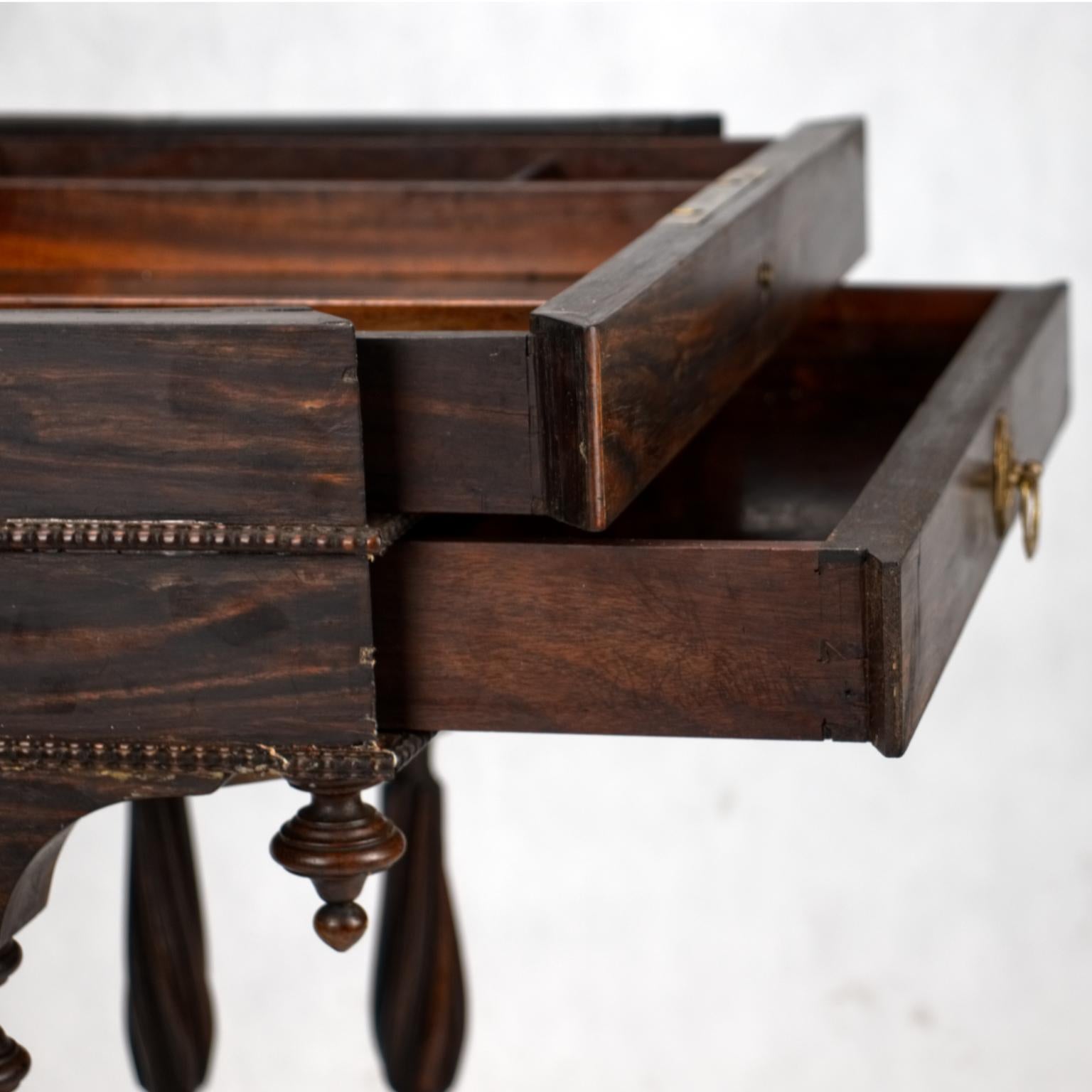 Victorian Hand Carved Rosewood Vanity or Work Table, 19th Century 4