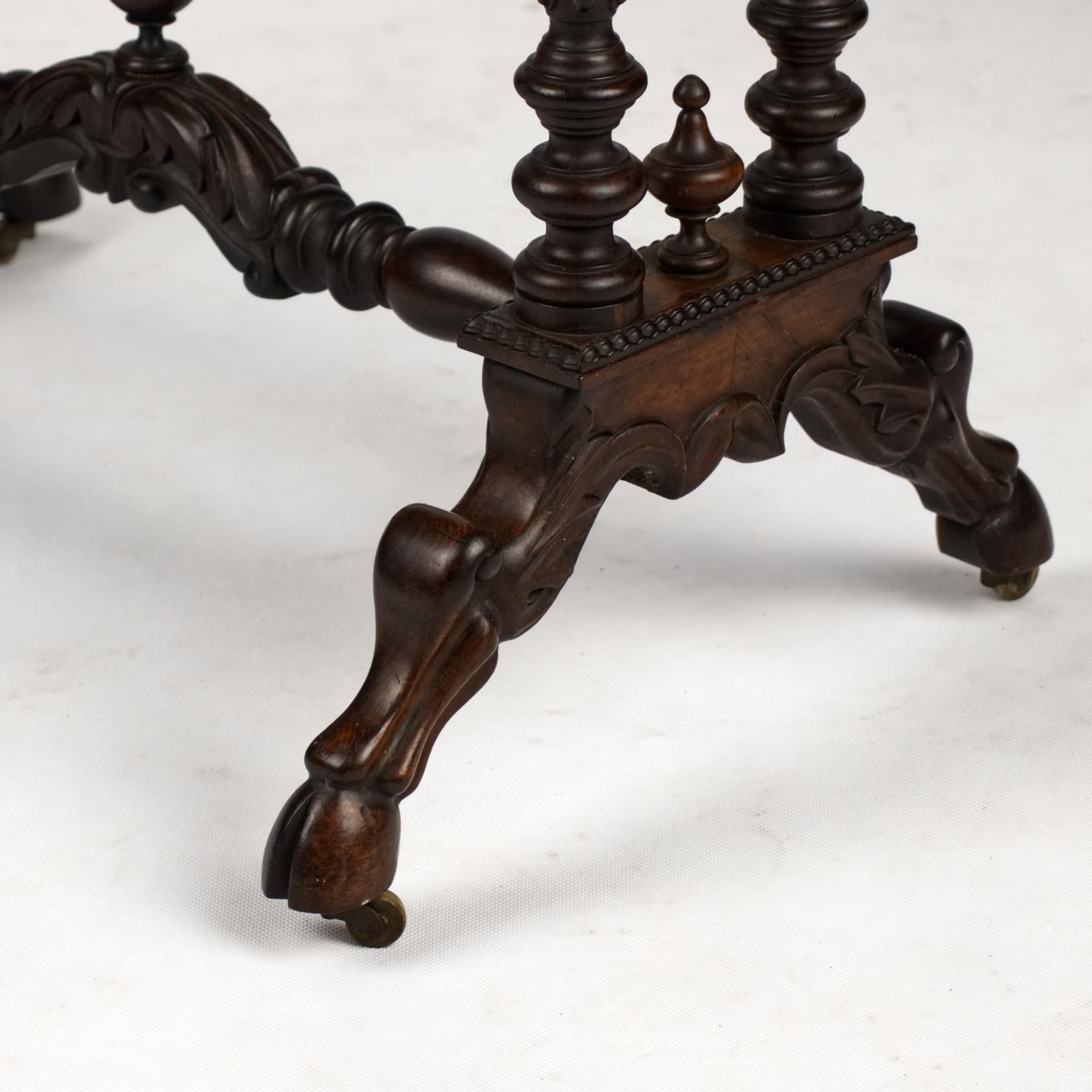 English Victorian Hand Carved Rosewood Vanity or Work Table, 19th Century