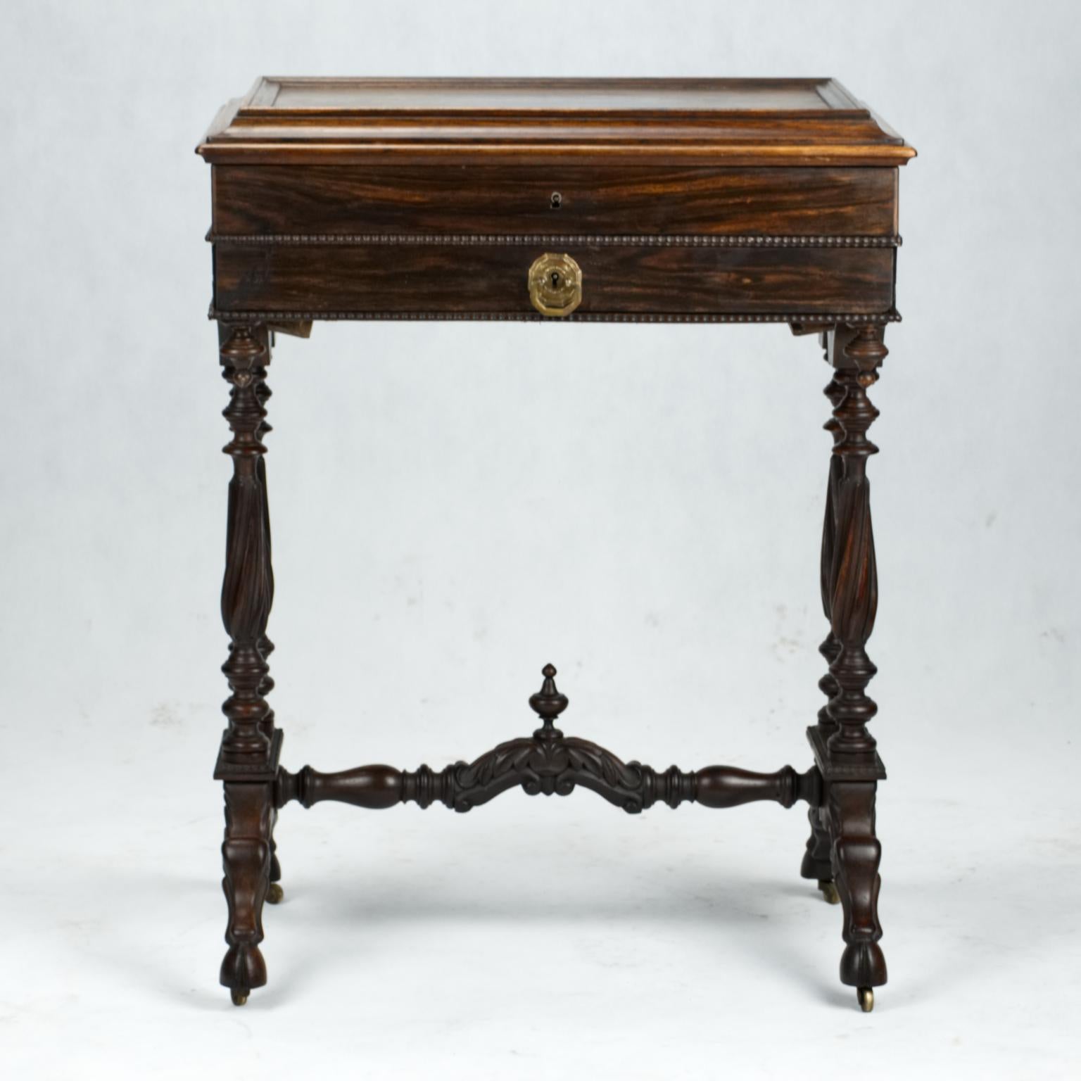 Hand-Carved Victorian Hand Carved Rosewood Vanity or Work Table, 19th Century