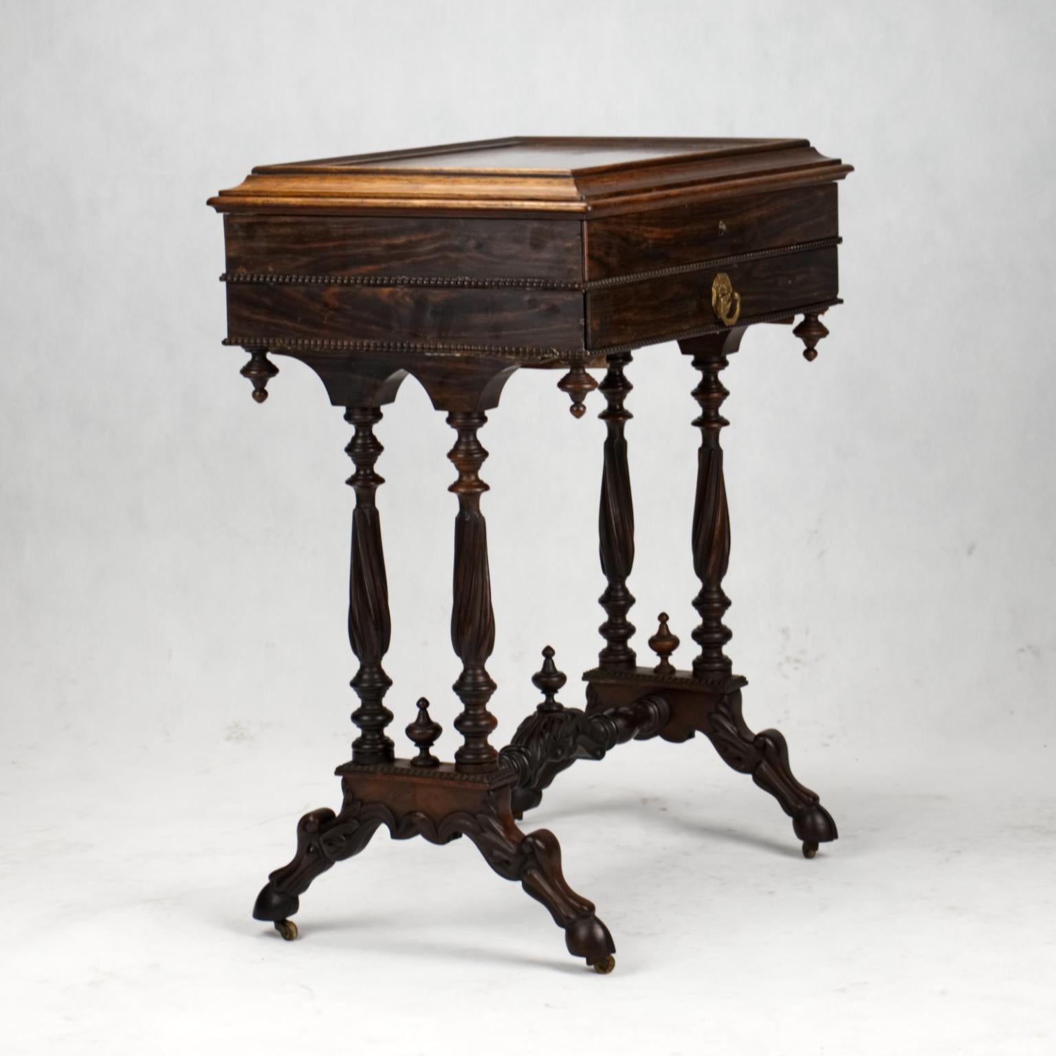 Victorian Hand Carved Rosewood Vanity or Work Table, 19th Century 2
