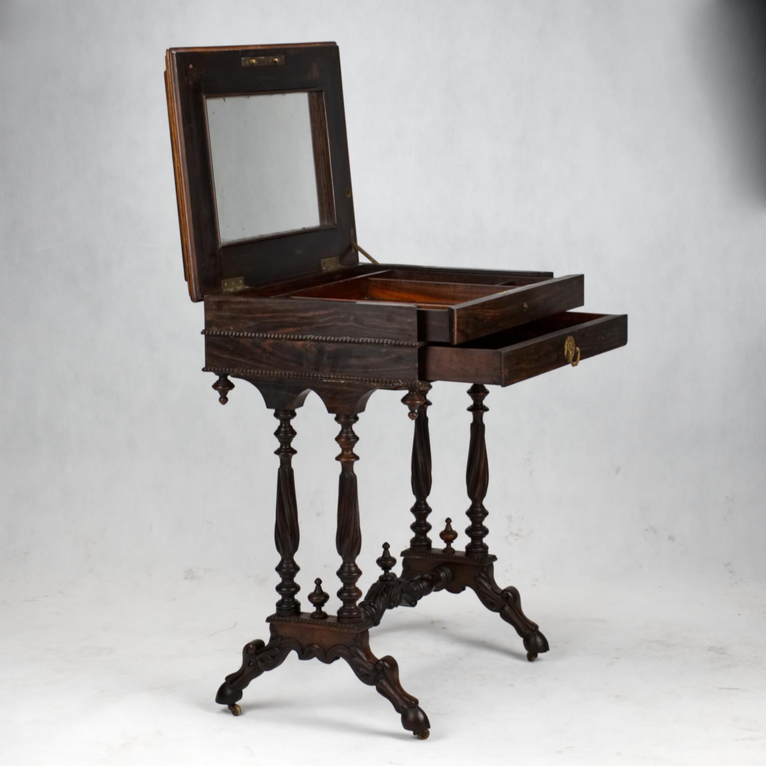 Victorian Hand Carved Rosewood Vanity or Work Table, 19th Century 3