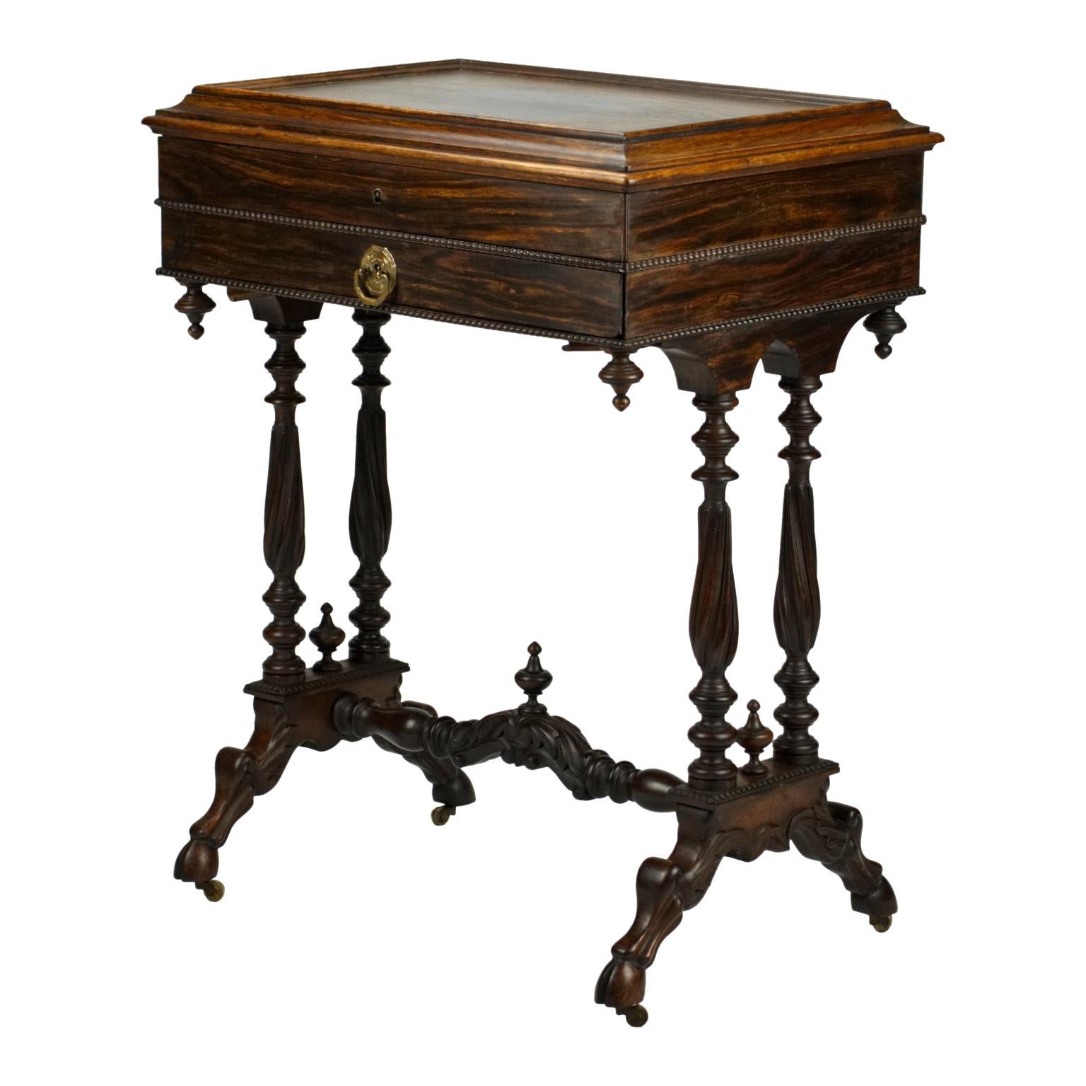 Victorian Hand Carved Rosewood Vanity or Work Table, 19th Century