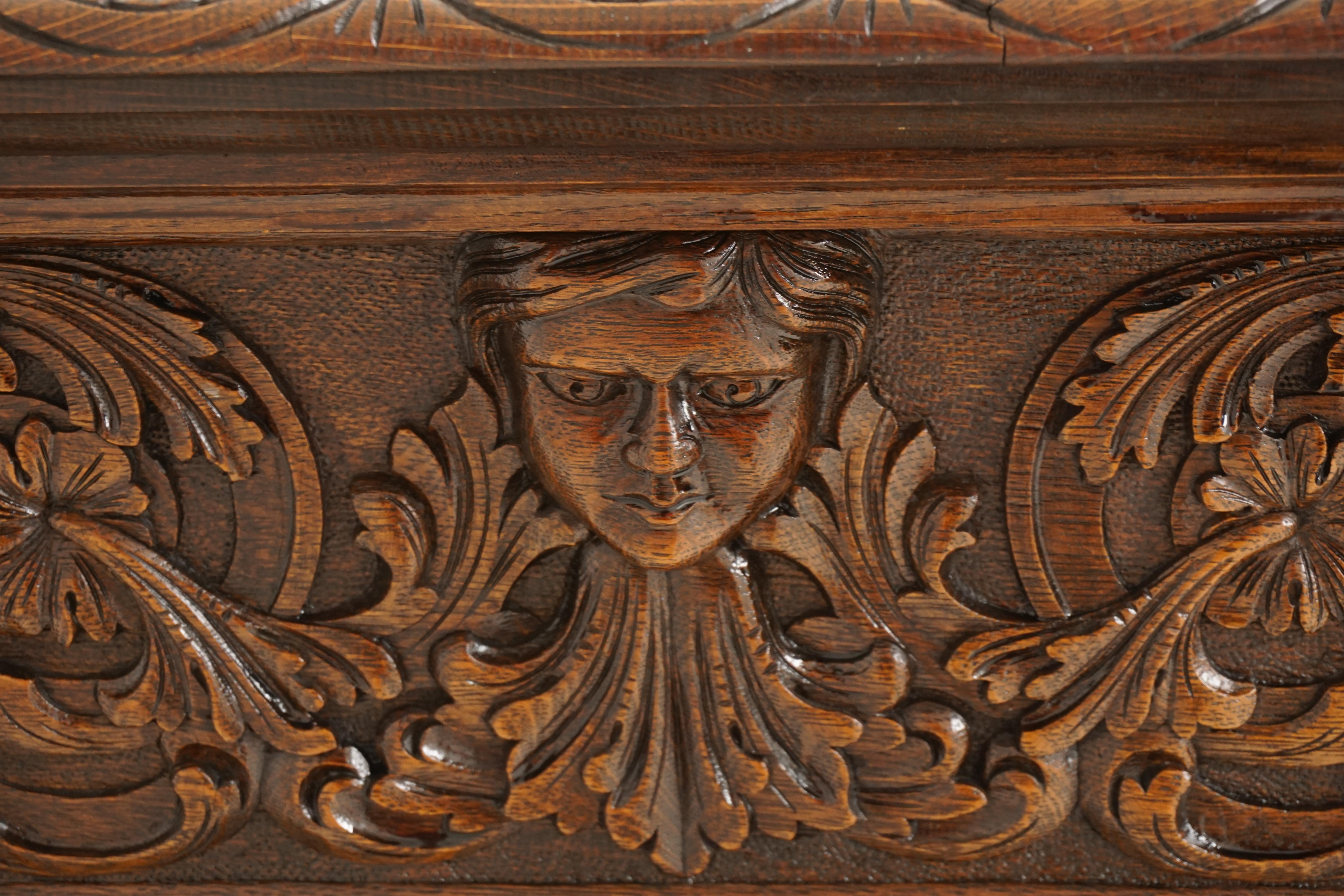 Victorian Hand Carved Tiger Oak Library Table, Hall Desk, Scotland 1880, H207 3