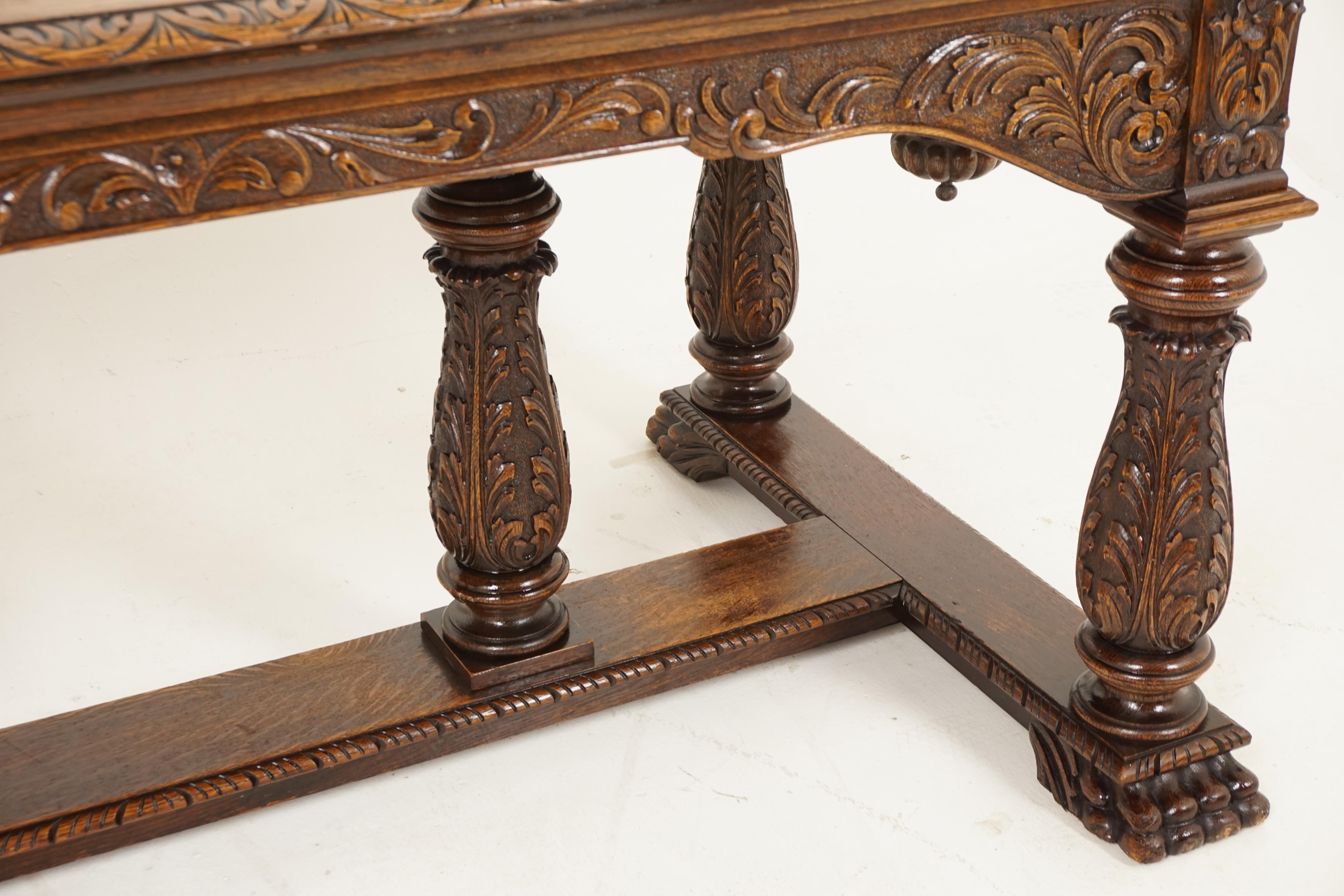 Hand-Crafted Victorian Hand Carved Tiger Oak Library Table, Hall Desk, Scotland 1880, H207