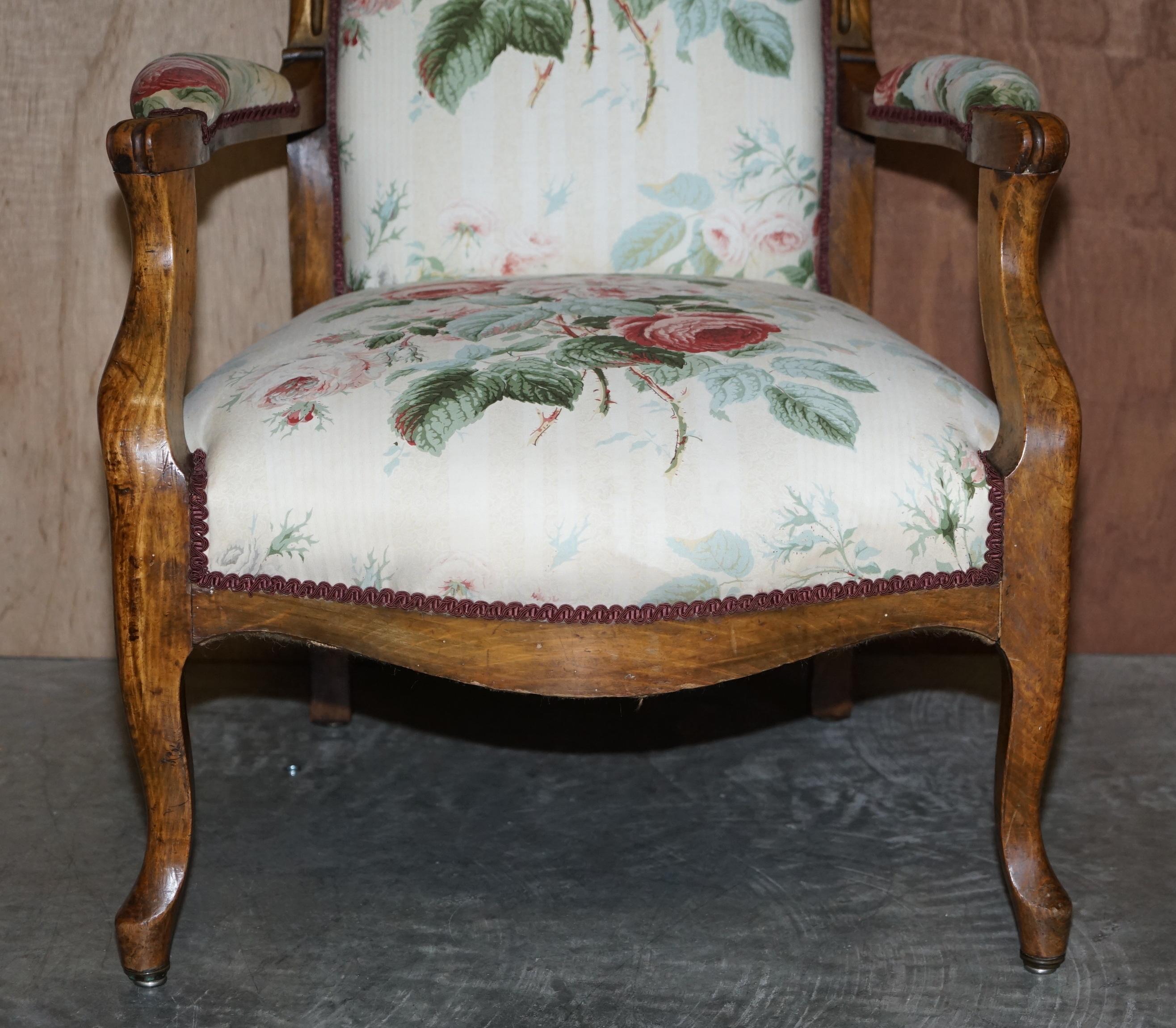 Victorian Hand Carved Walnut, Show Framed High Back Armchair in Colefax Fowler For Sale 4