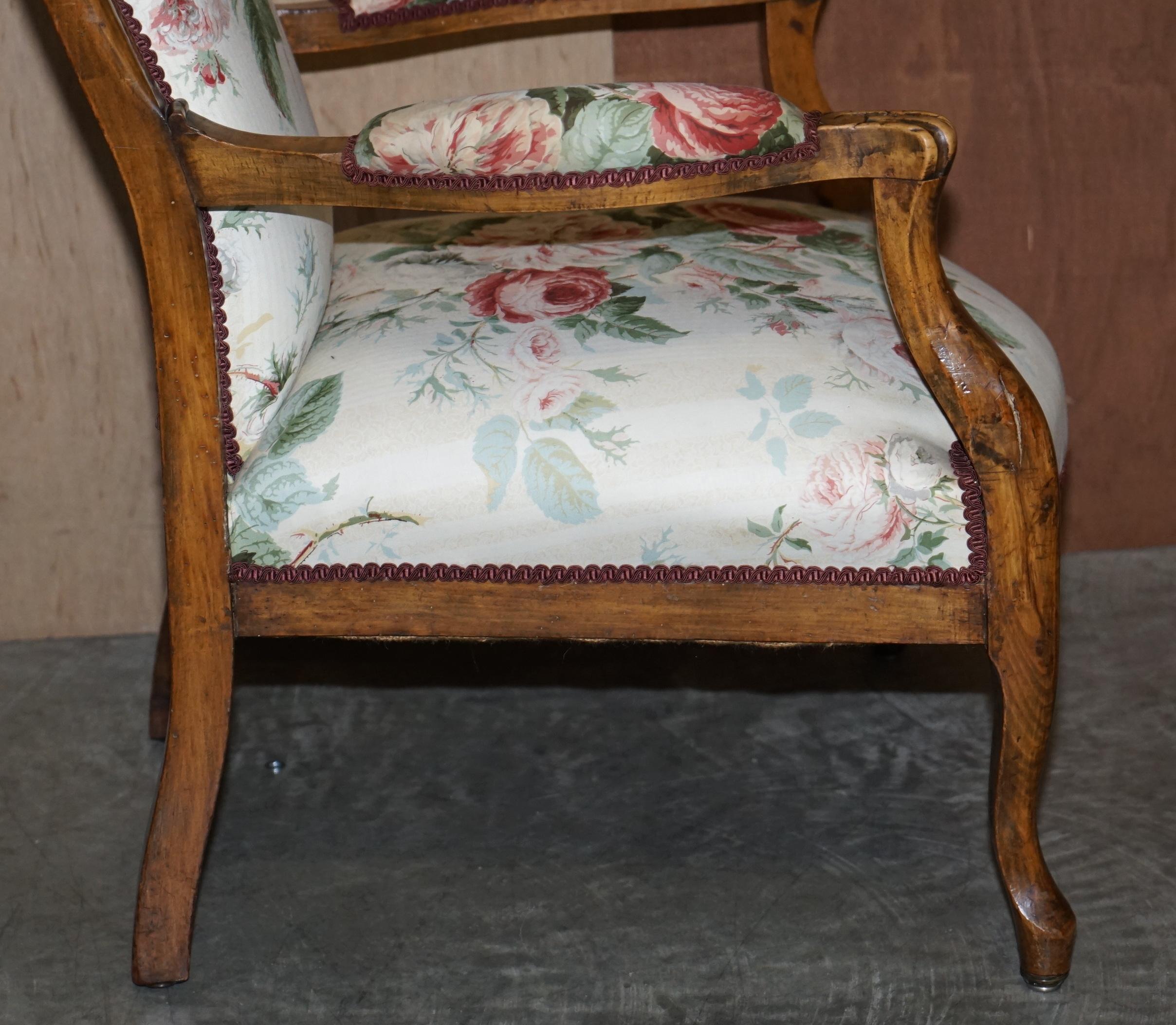 Victorian Hand Carved Walnut, Show Framed High Back Armchair in Colefax Fowler For Sale 8