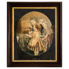 Victorian Hand Colored Lithograph in Original Frame, Large Rare Folio