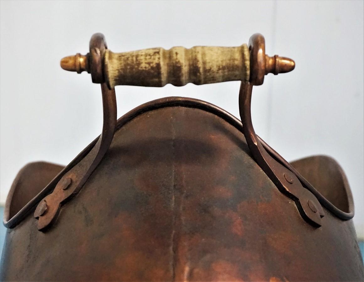 19th Century Victorian Hand-Crafted Copper Helmet Coal Scuttle or Log Holder 