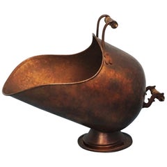 Antique Victorian Hand-Crafted Copper Helmet Coal Scuttle or Log Holder