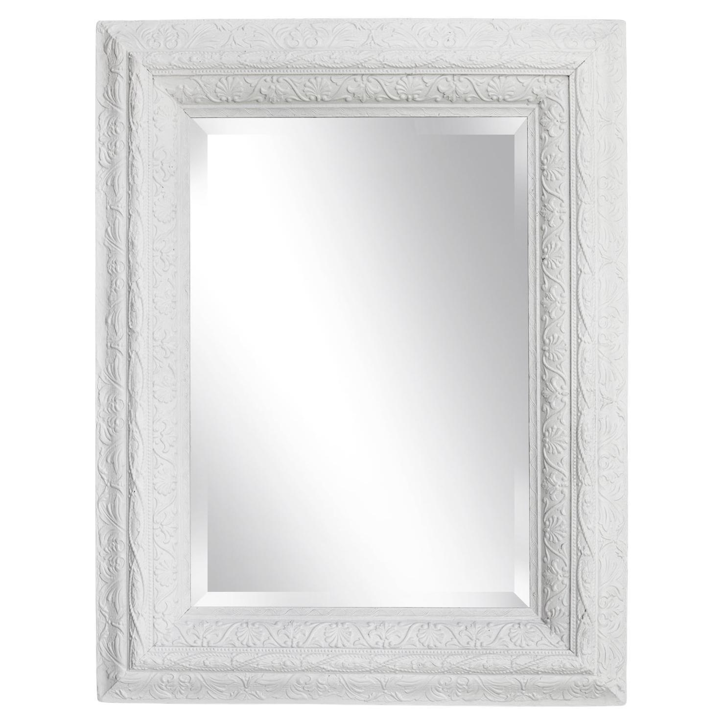 Specchio vittoriano con cornice in gesso lavorato a mano, finitura avorio, USA, 1890