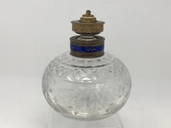 Viktorianische Hand Cut Crystal Parfüm Flasche Messing & Emaille Hals & oben