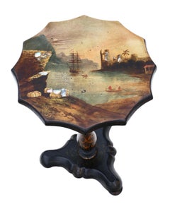 Victorian hand decorated papier mache tilt top tea table