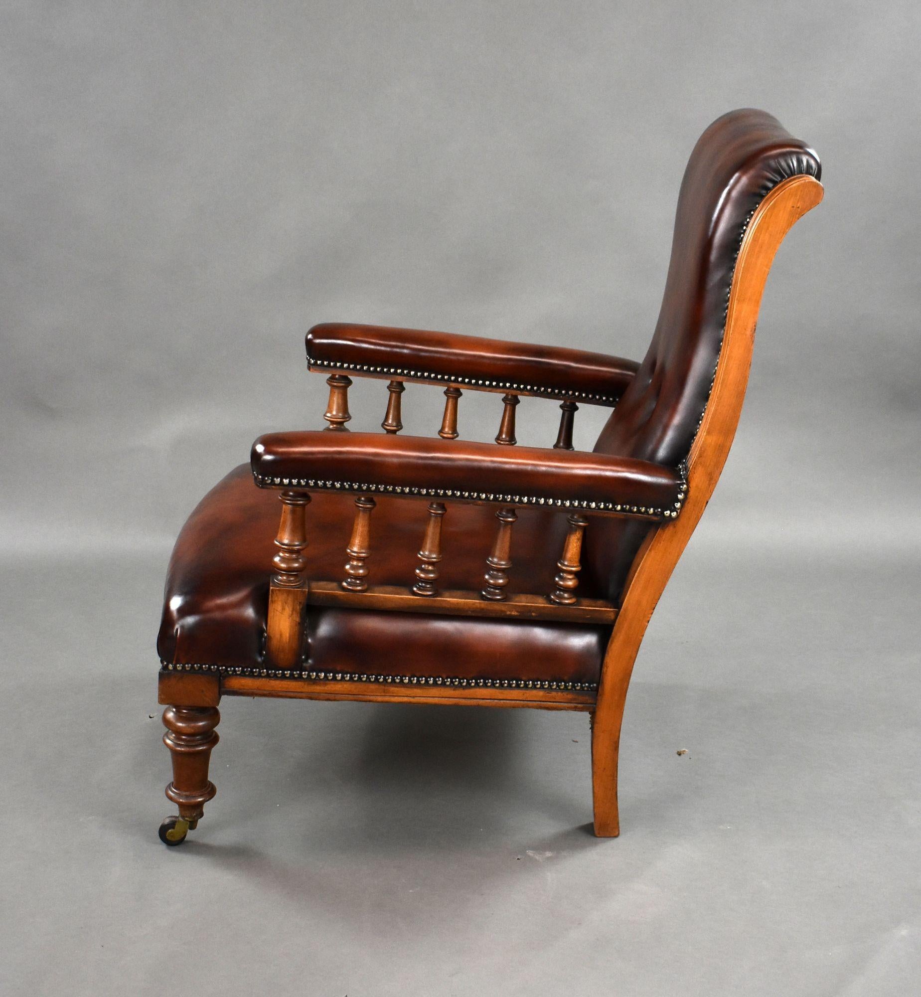 Victorian Hand Dyed Leather Library Armchair For Sale 4