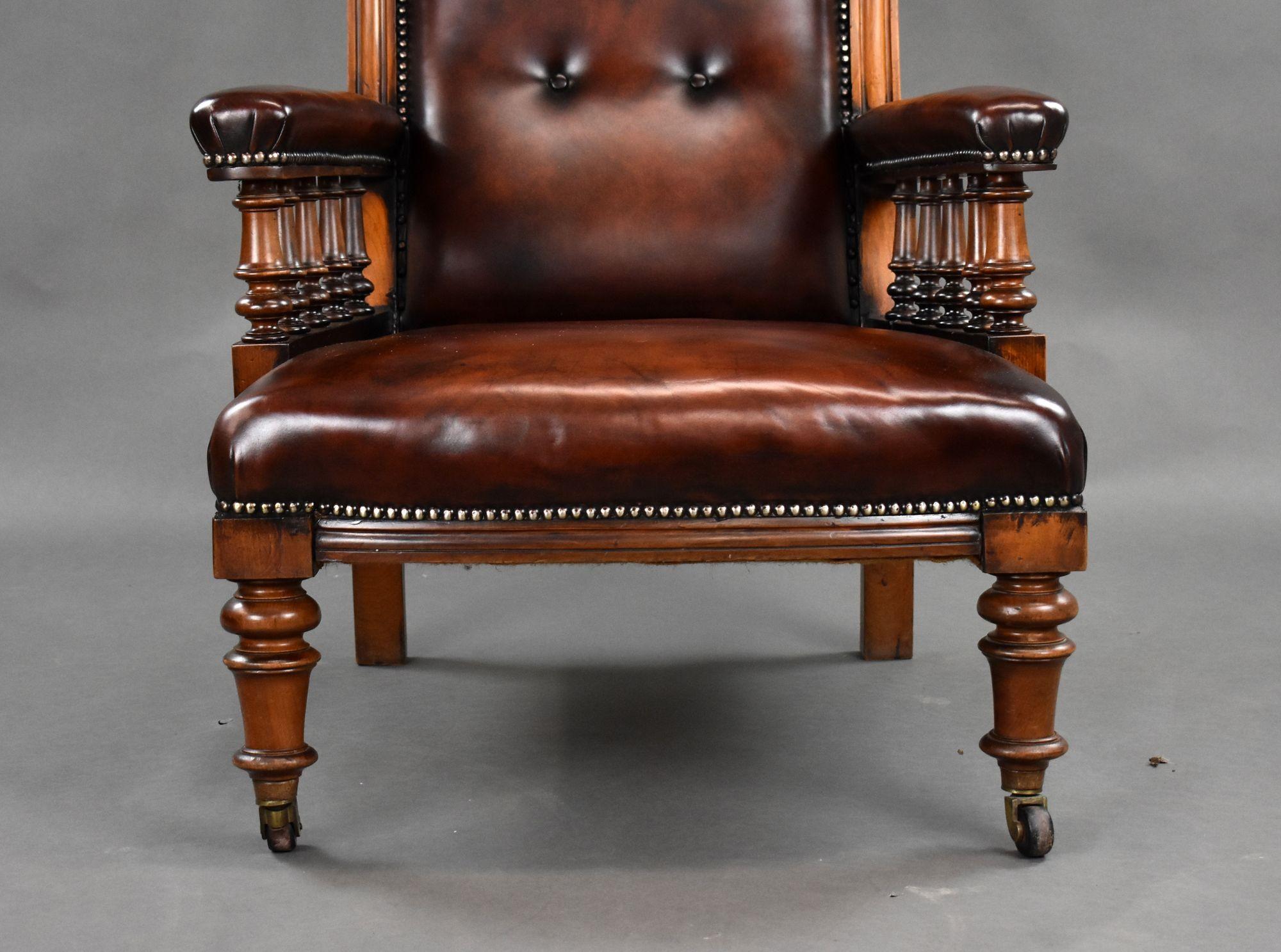 English Victorian Hand Dyed Leather Library Armchair For Sale