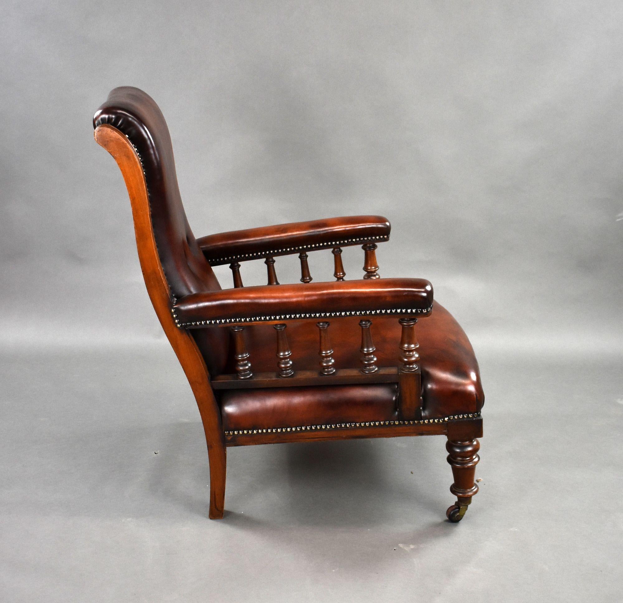 Victorian Hand Dyed Leather Library Armchair For Sale 2