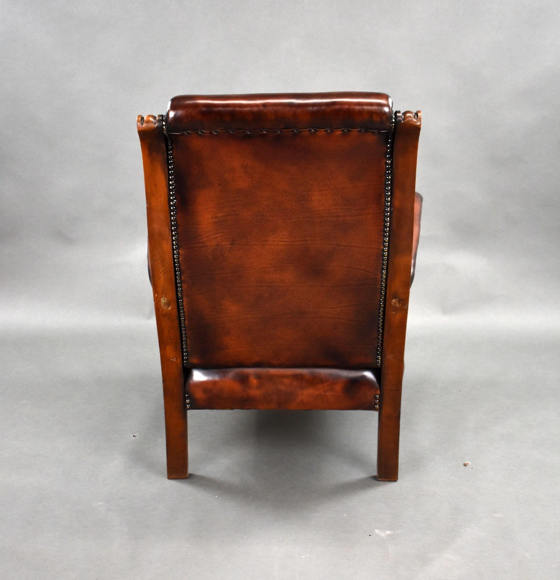 Victorian Hand Dyed Leather Library Armchair For Sale 3