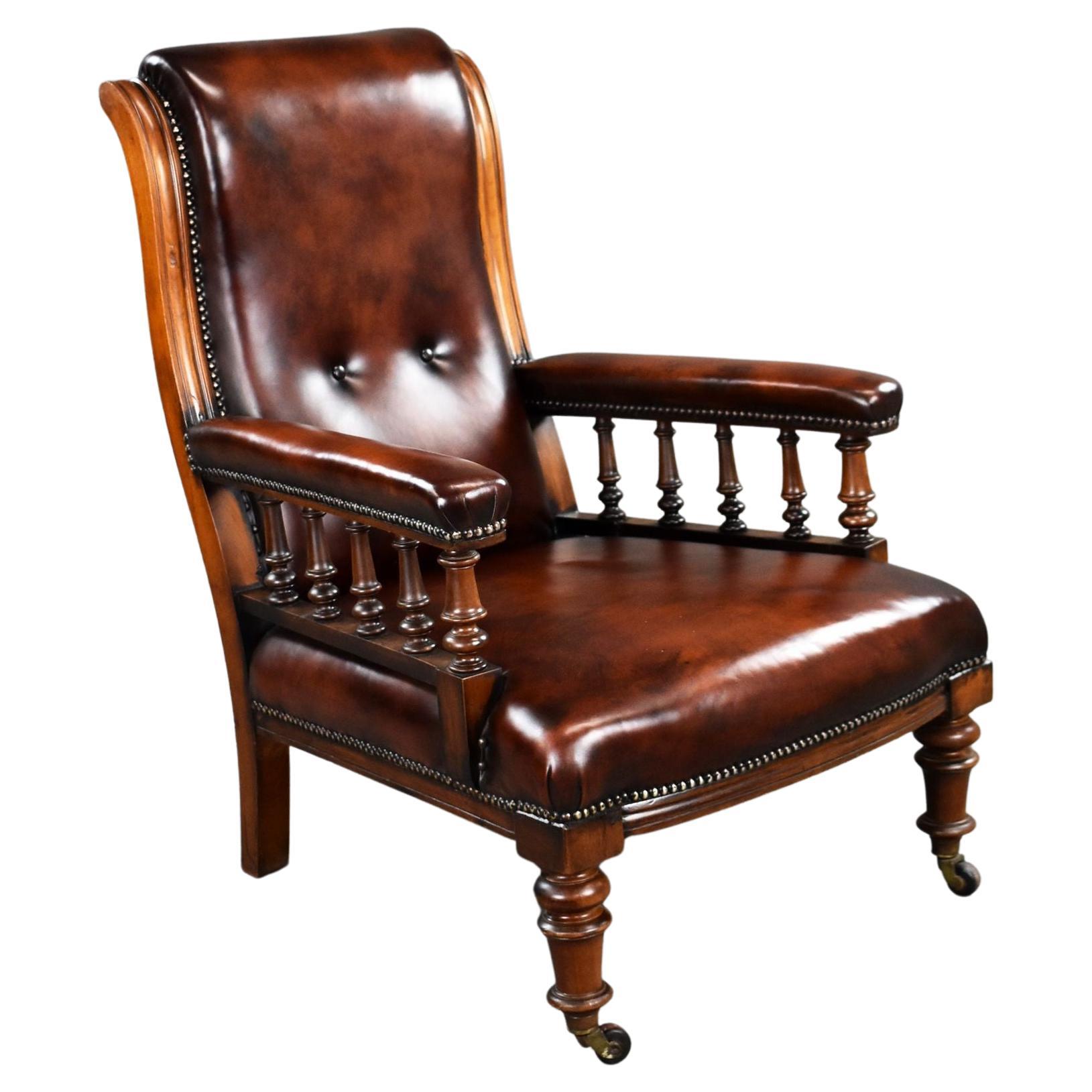 Victorian Hand Dyed Leather Library Armchair For Sale