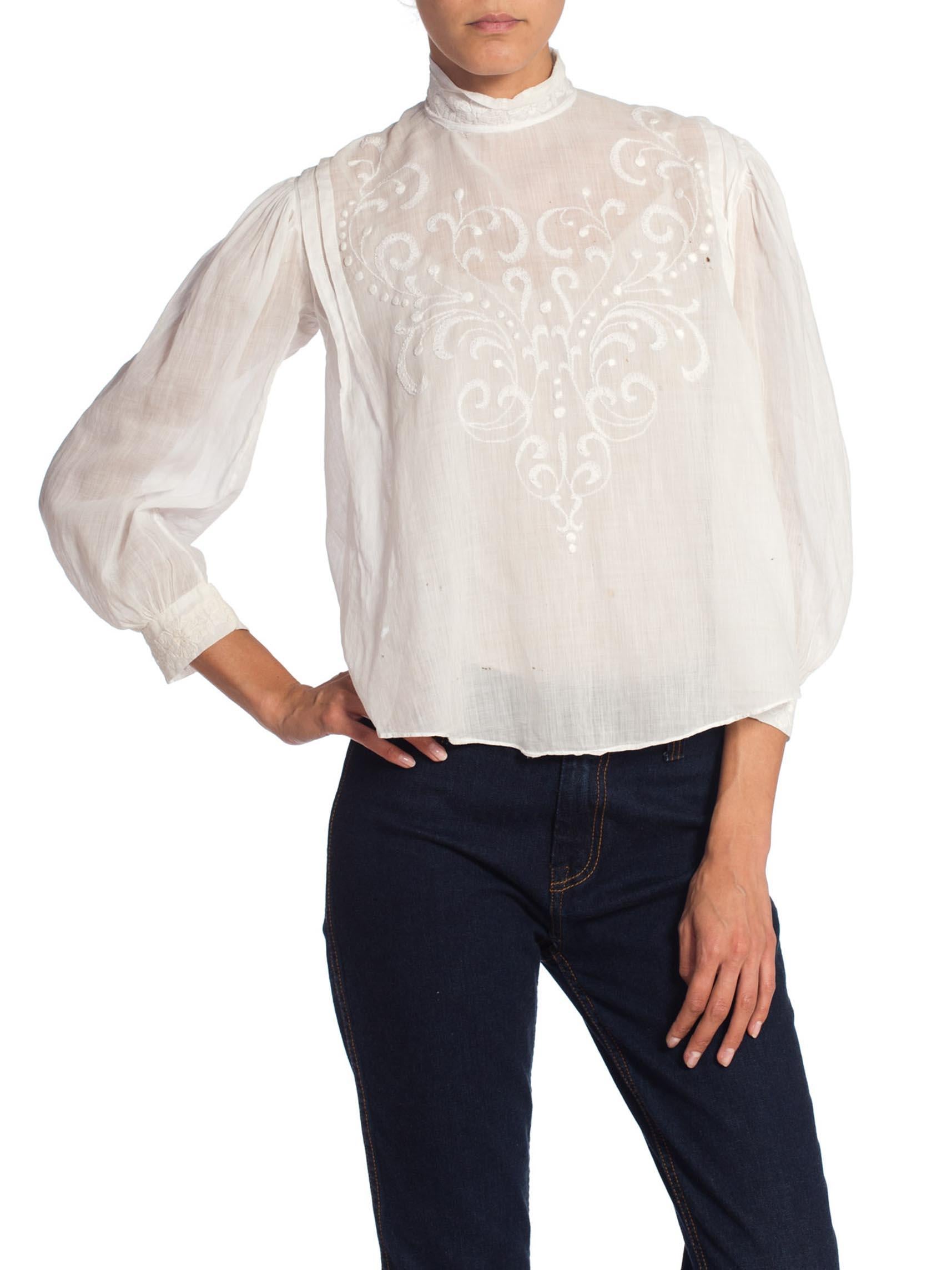 Beige Victorian Hand Embroidered Organic Cotton Lace Blouse