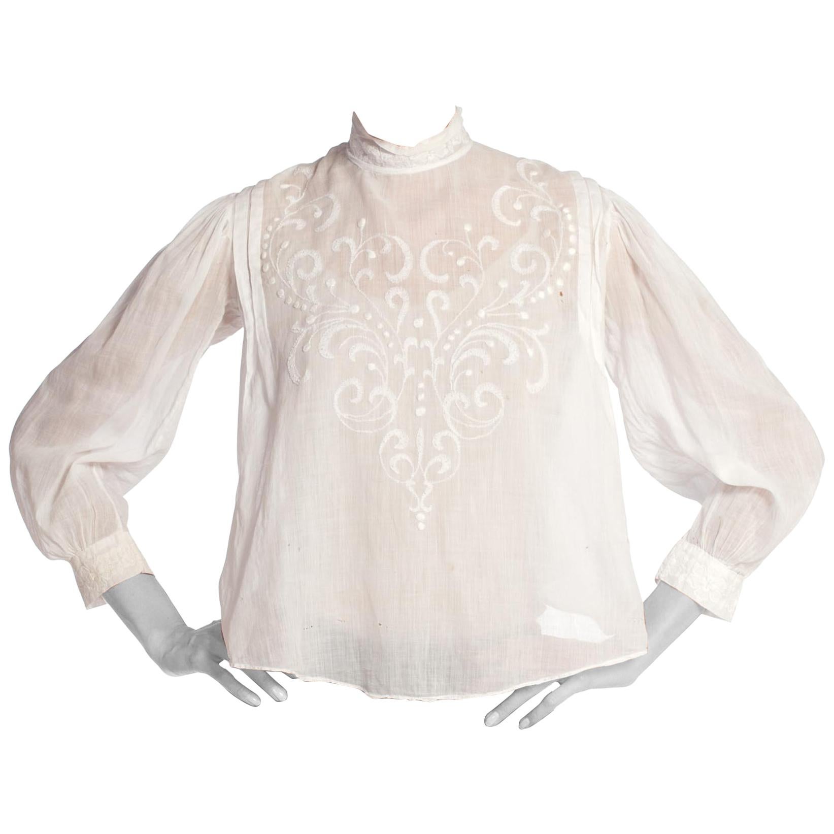 Victorian Hand Embroidered Organic Cotton Lace Blouse