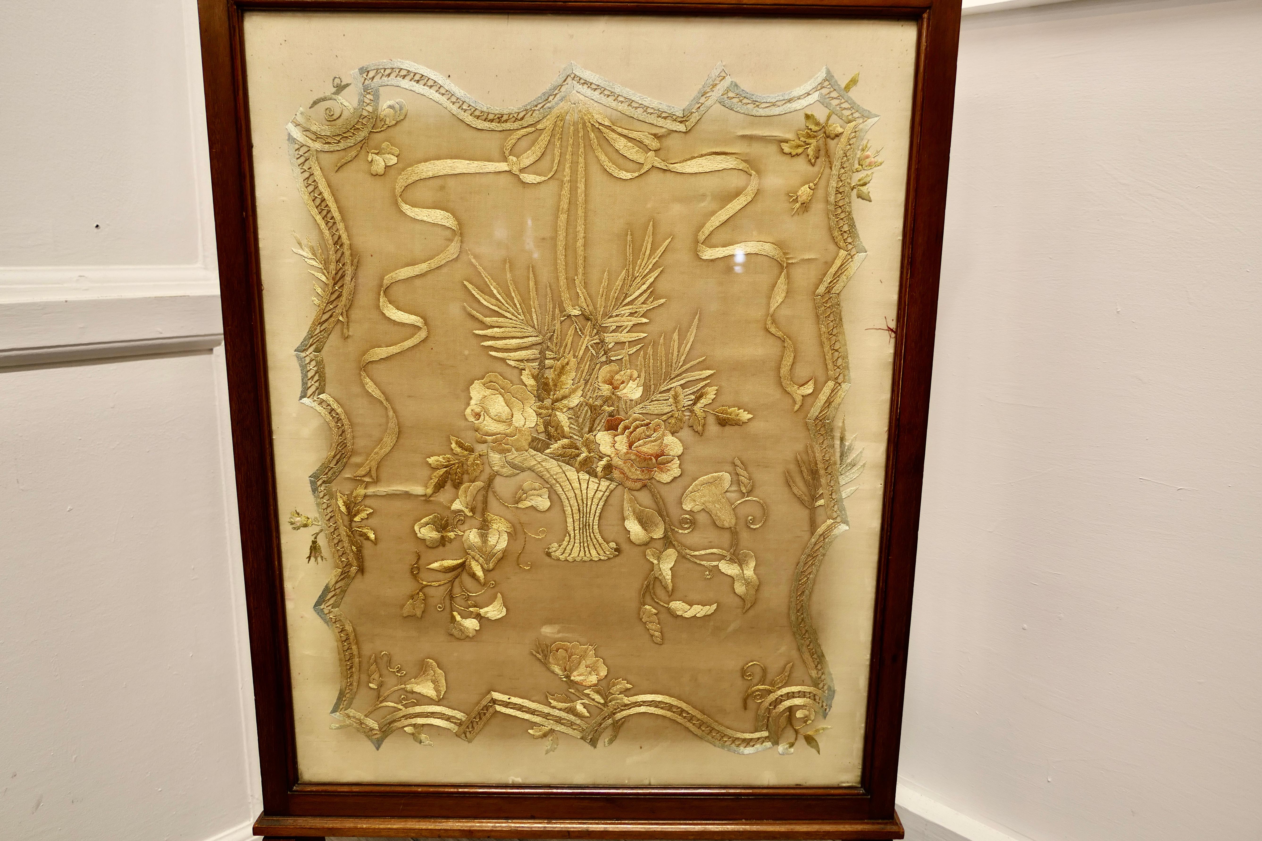 antique embroidered fire screen