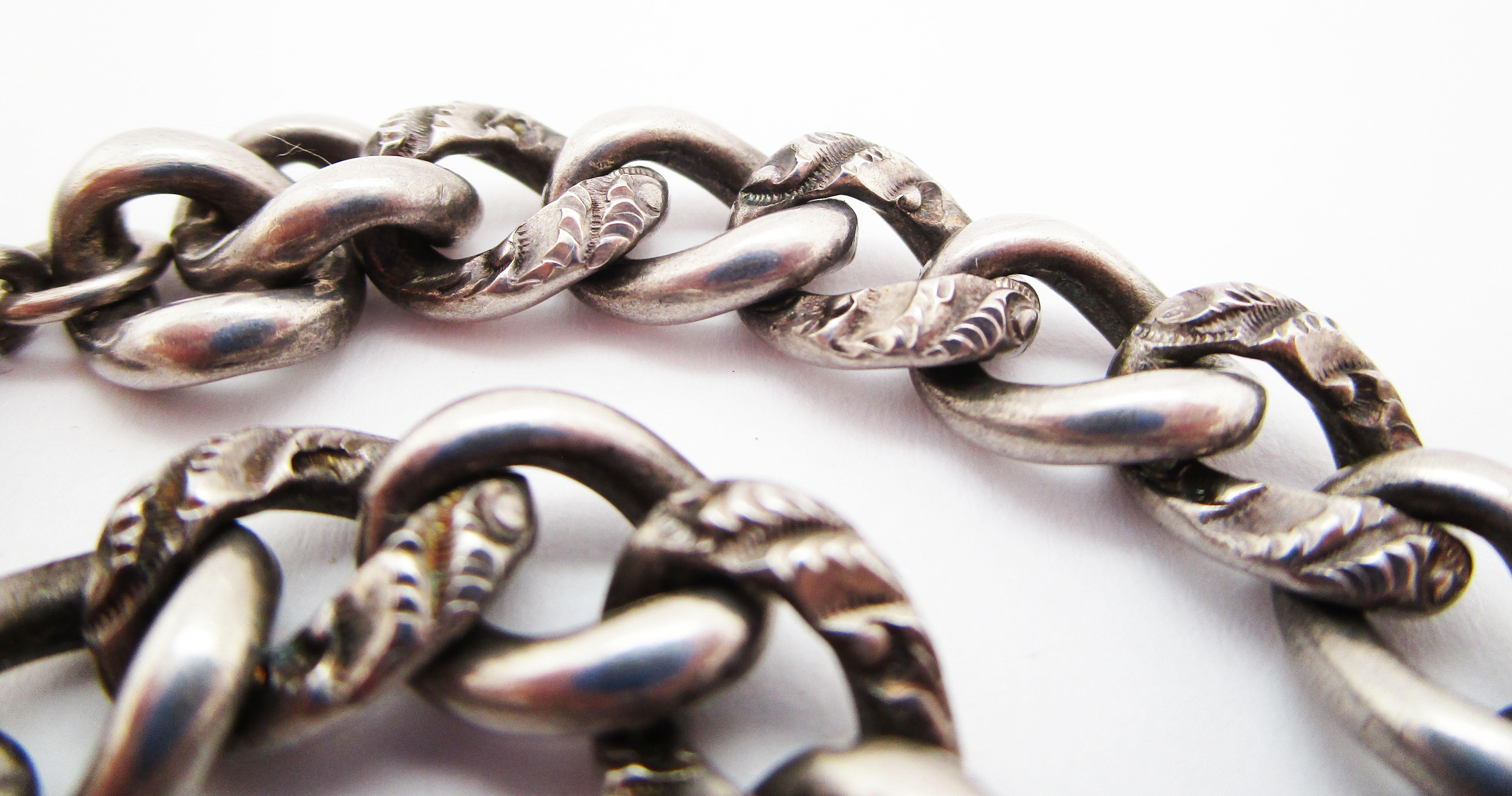 Women's or Men's Victorian Hand Engraved Sterling Silver Chain Bracelet