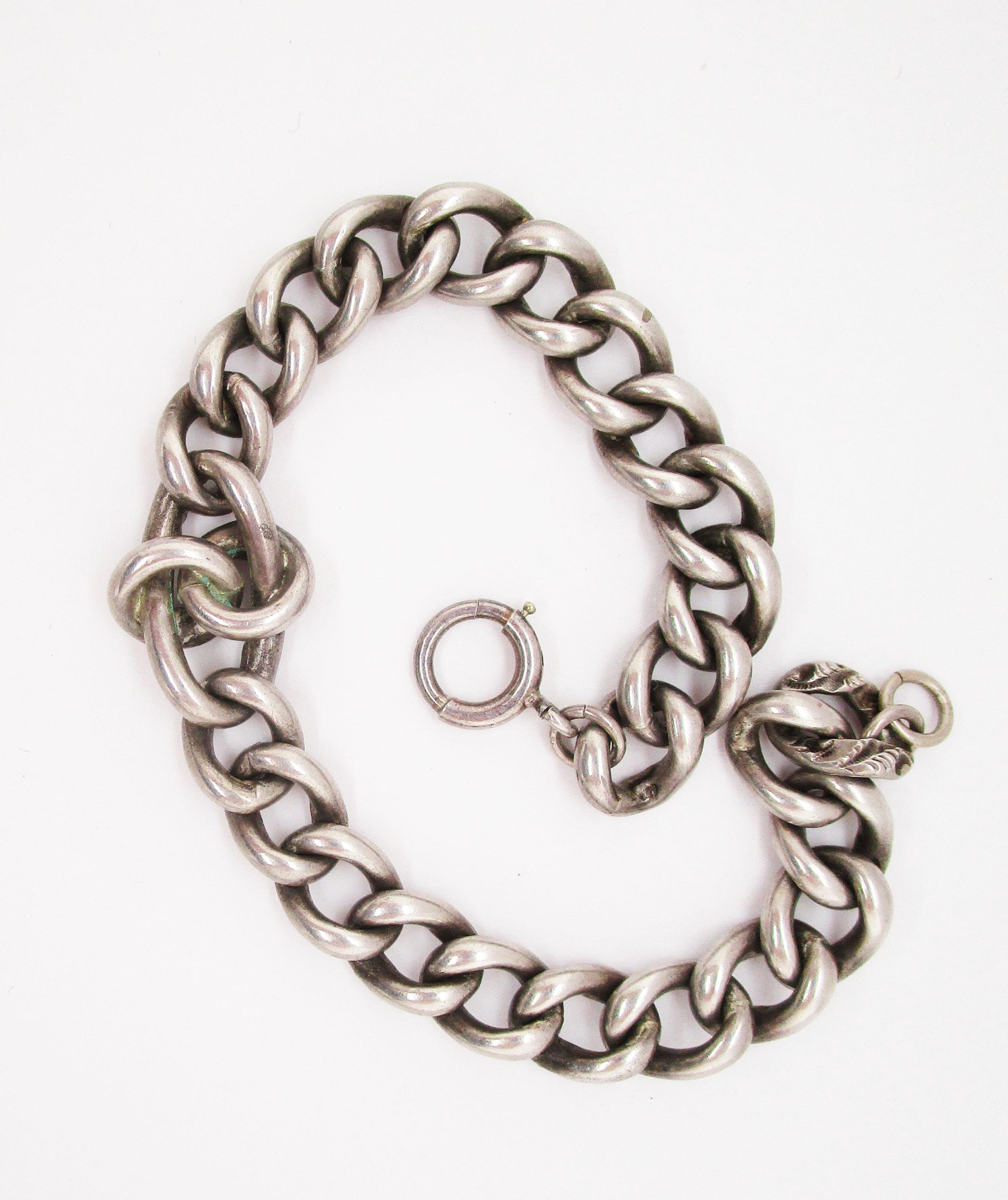 Victorian Hand Engraved Sterling Silver Chain Bracelet 1