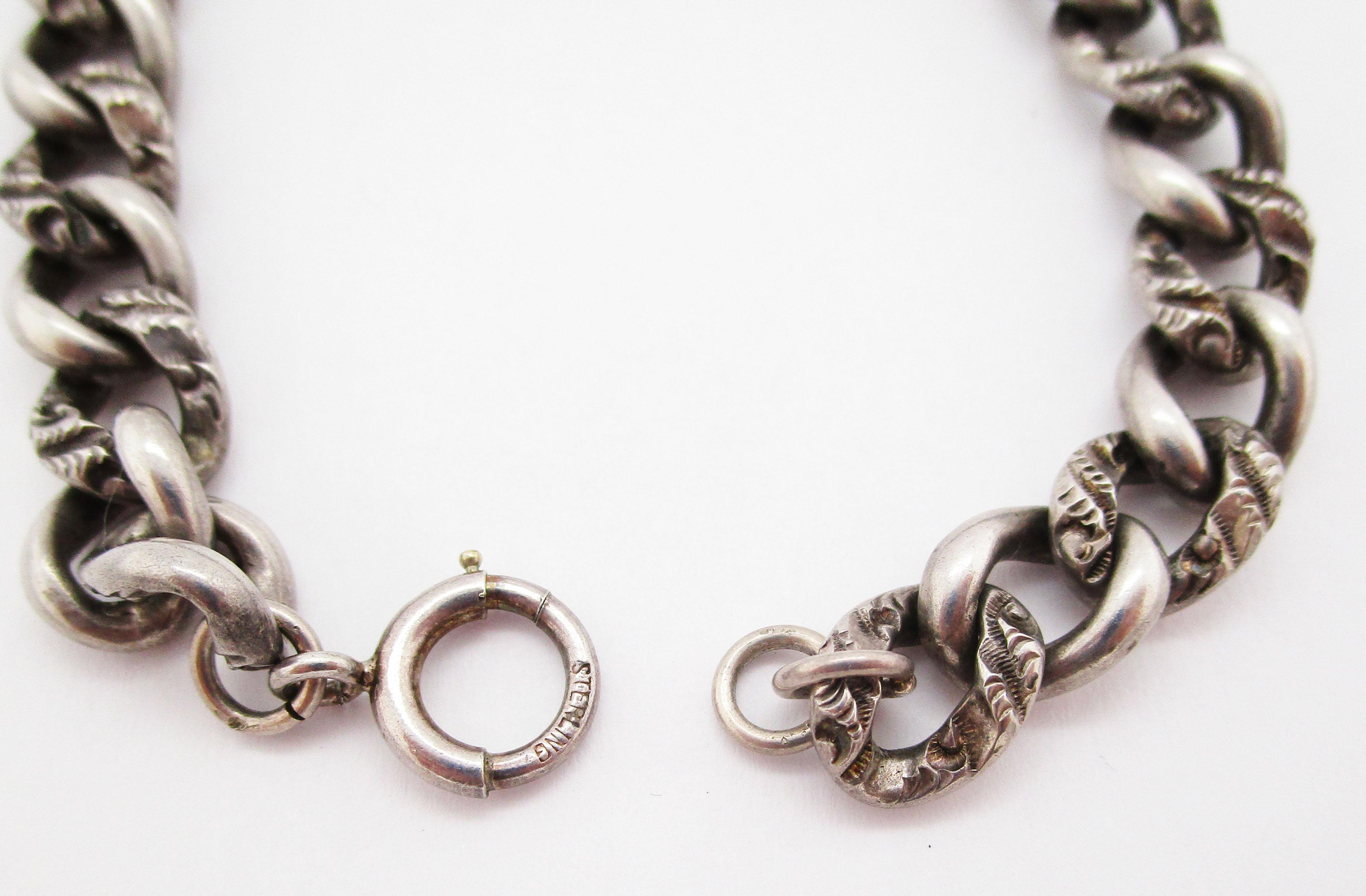 Victorian Hand Engraved Sterling Silver Chain Bracelet 3