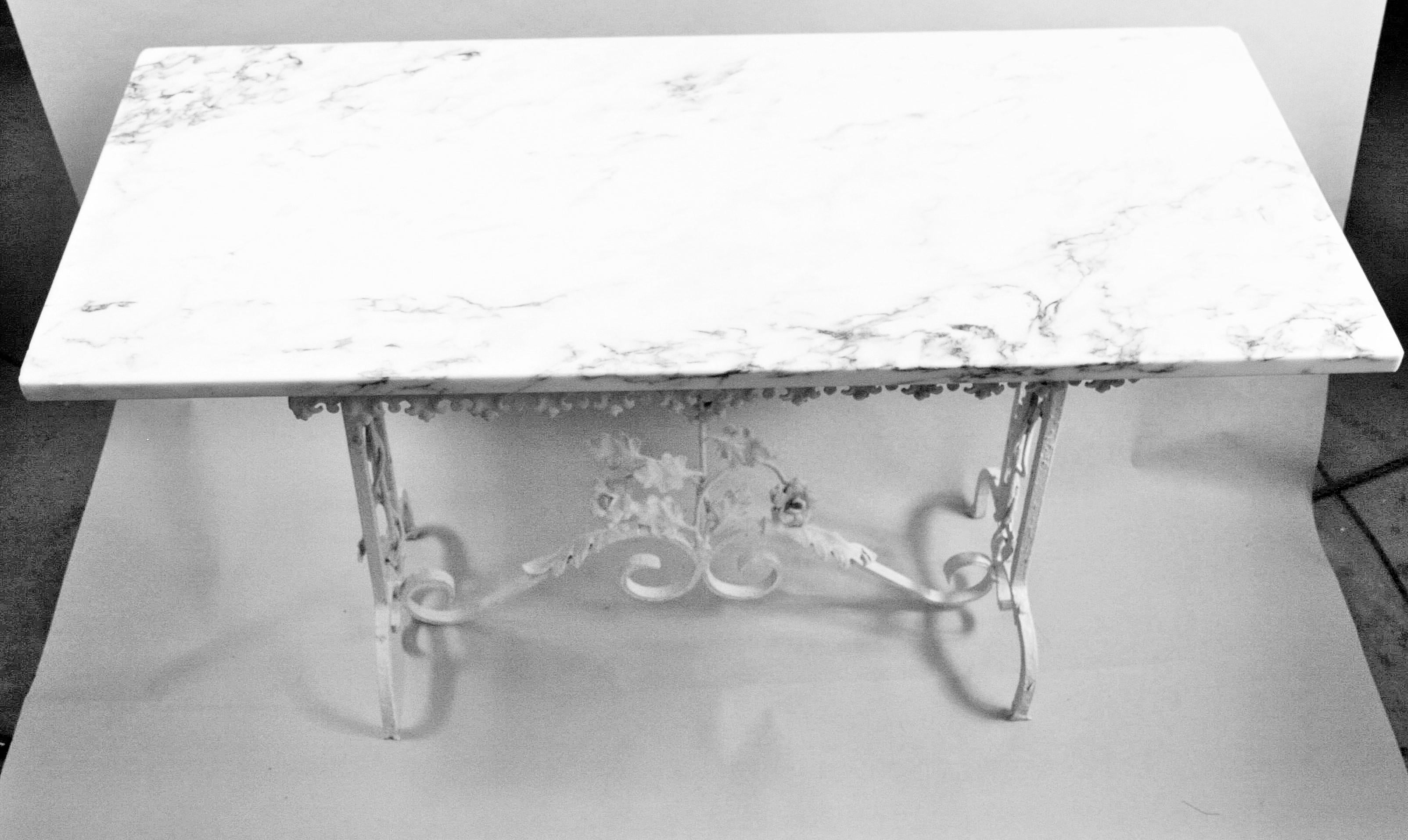 Architectural Victorian Hand Made Iron Base Table with Marble Top In Good Condition For Sale In Douglas Manor, NY