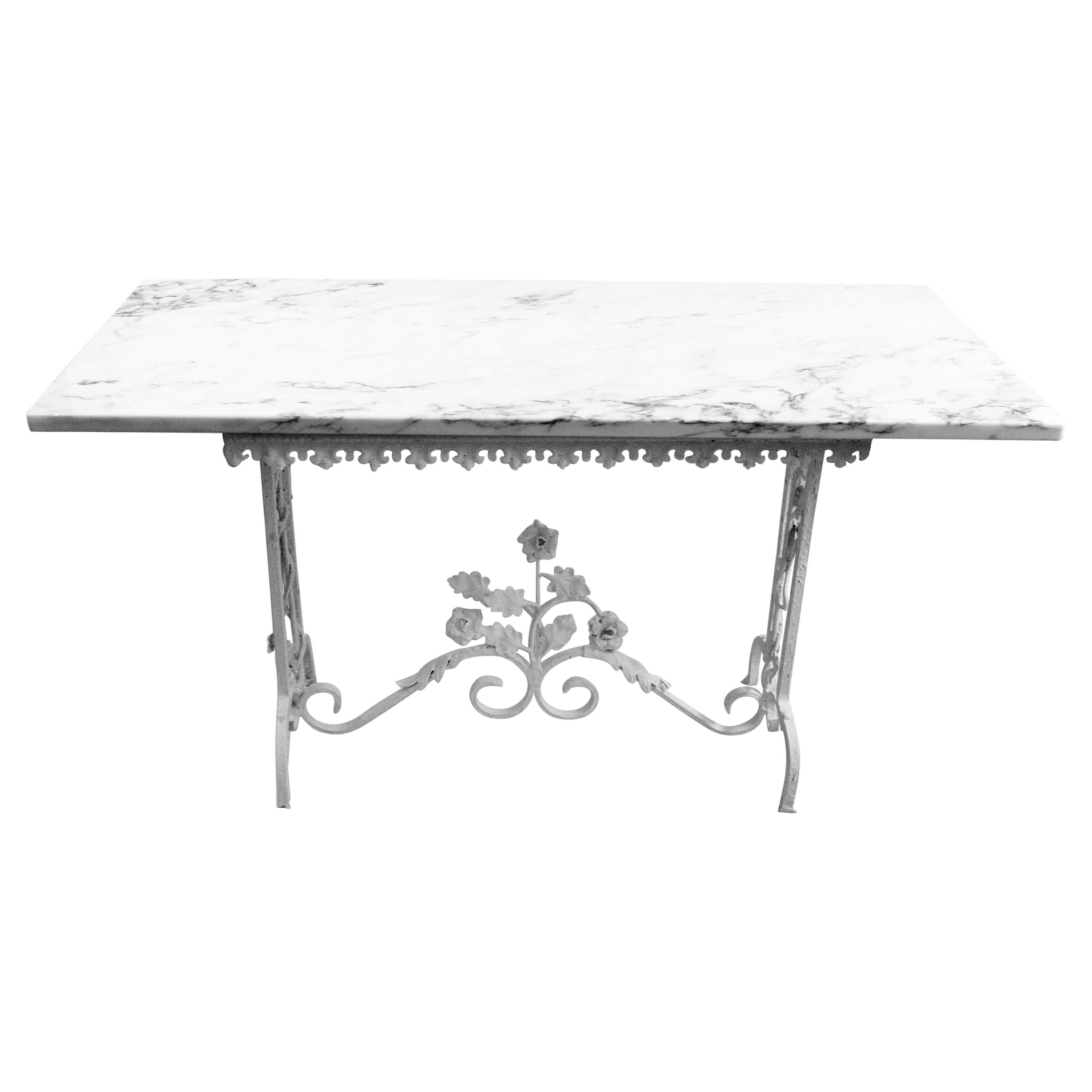 Architectural Victorian Hand Made Iron Base Table with Marble Top For Sale