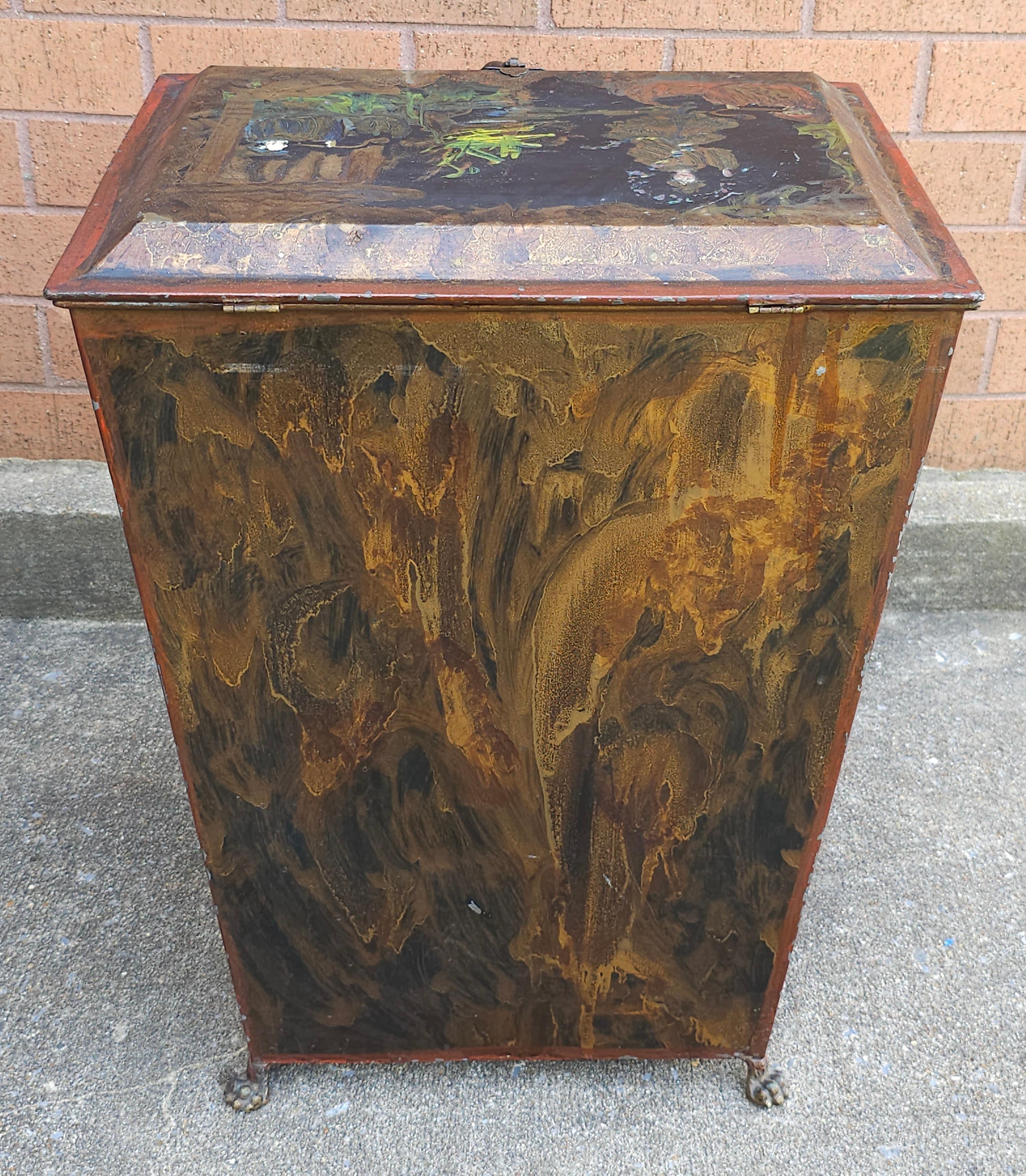 Victorian Hand Painted Black Japanned Tole Fuel Bucket, Late 19th Century For Sale 2