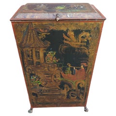 Victorian Hand Painted Black Japanned Tole Fuel Bucket, Late 19th Century