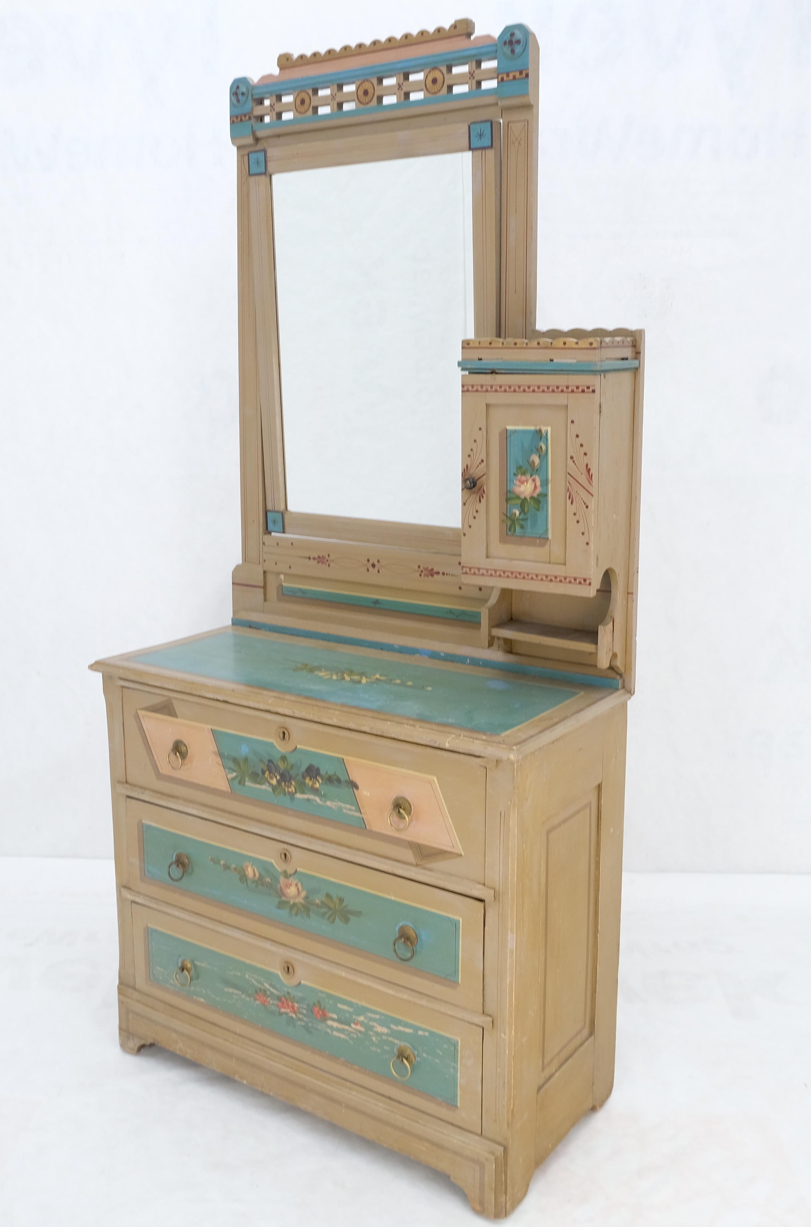 Victorian Hand Painted Dresser Mirror King Bed Headboard Chair Footstool Drawers For Sale 5