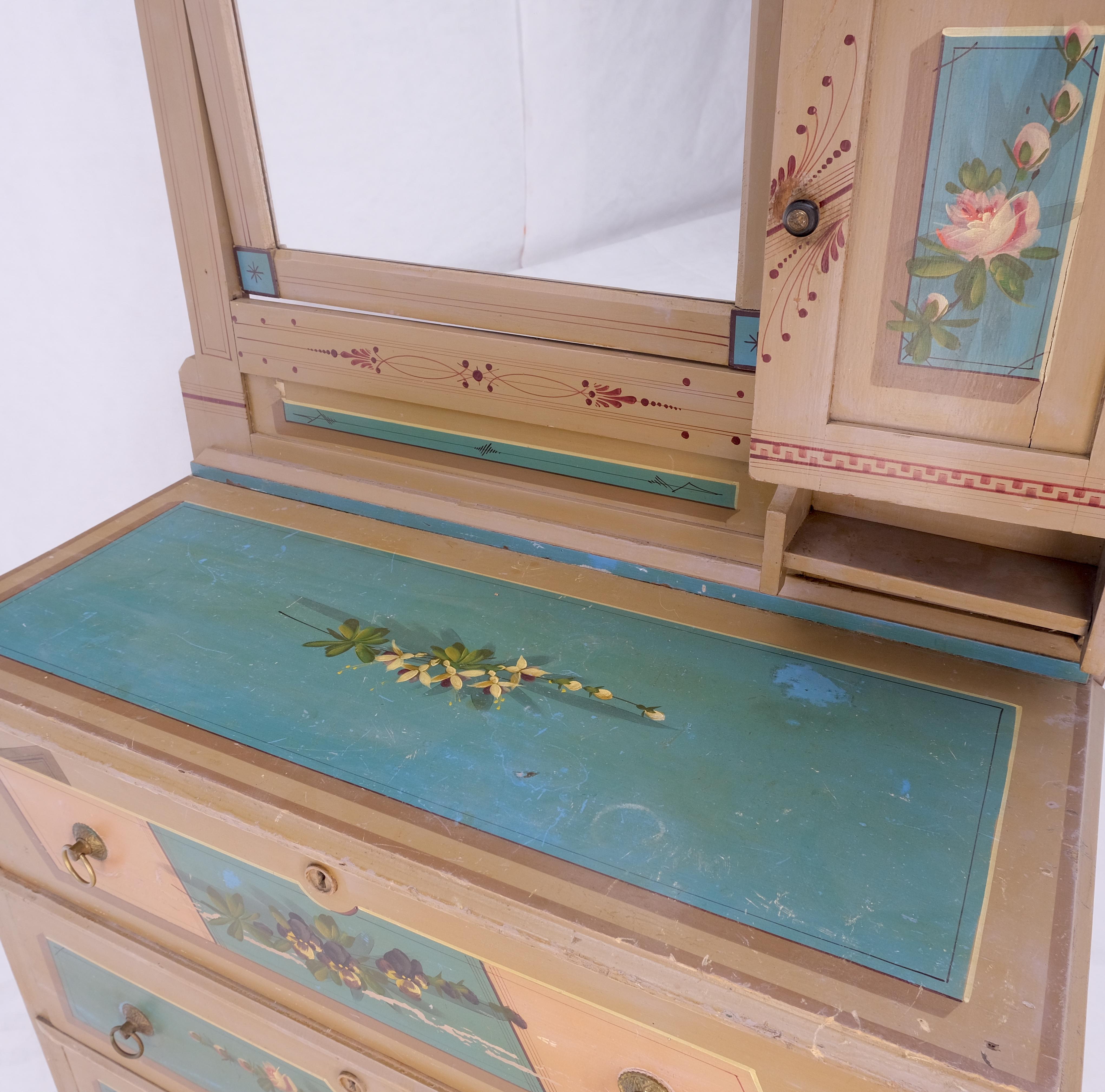 Victorian Hand Painted Dresser Mirror King Bed Headboard Chair Footstool Drawers For Sale 7