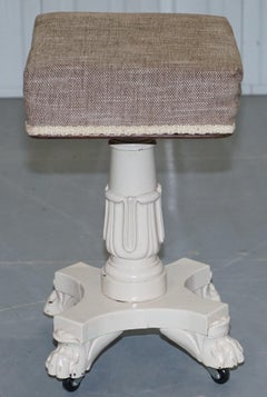 Victorian Hand Painted Height Adjustable Piano Stool on Wheels Lion Hairy Pay