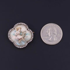 Victorian Hand Painted Miniature Brooch of 14k gold and Silver