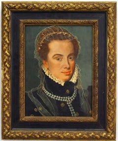 Victorian Hand-Painted Portrait of a Collared Woman, Late 20th Century