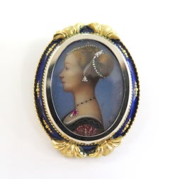 Victorian Hand-Painted Portrait Pin  Pendant