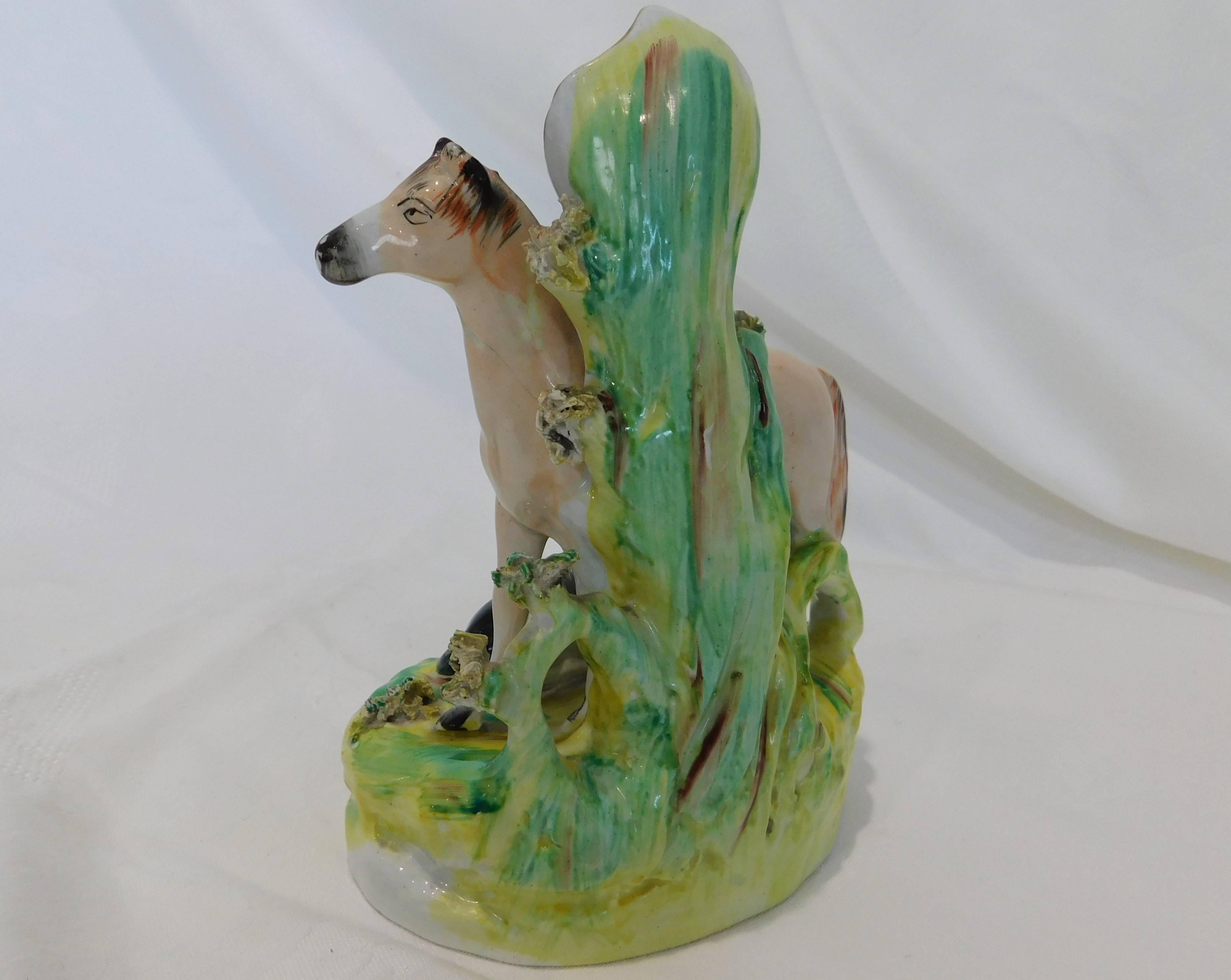 Victorian Hand-Painted Staffordshire Horse and Foal Flow Spill Vase In Excellent Condition In Hamilton, Ontario