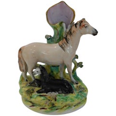 Victorian Hand-Painted Staffordshire Horse and Foal Flow Spill Vase