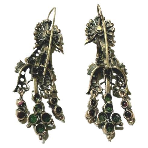 Victorian Hand Rose Cut Diamond Gold Earrings For Sale 2