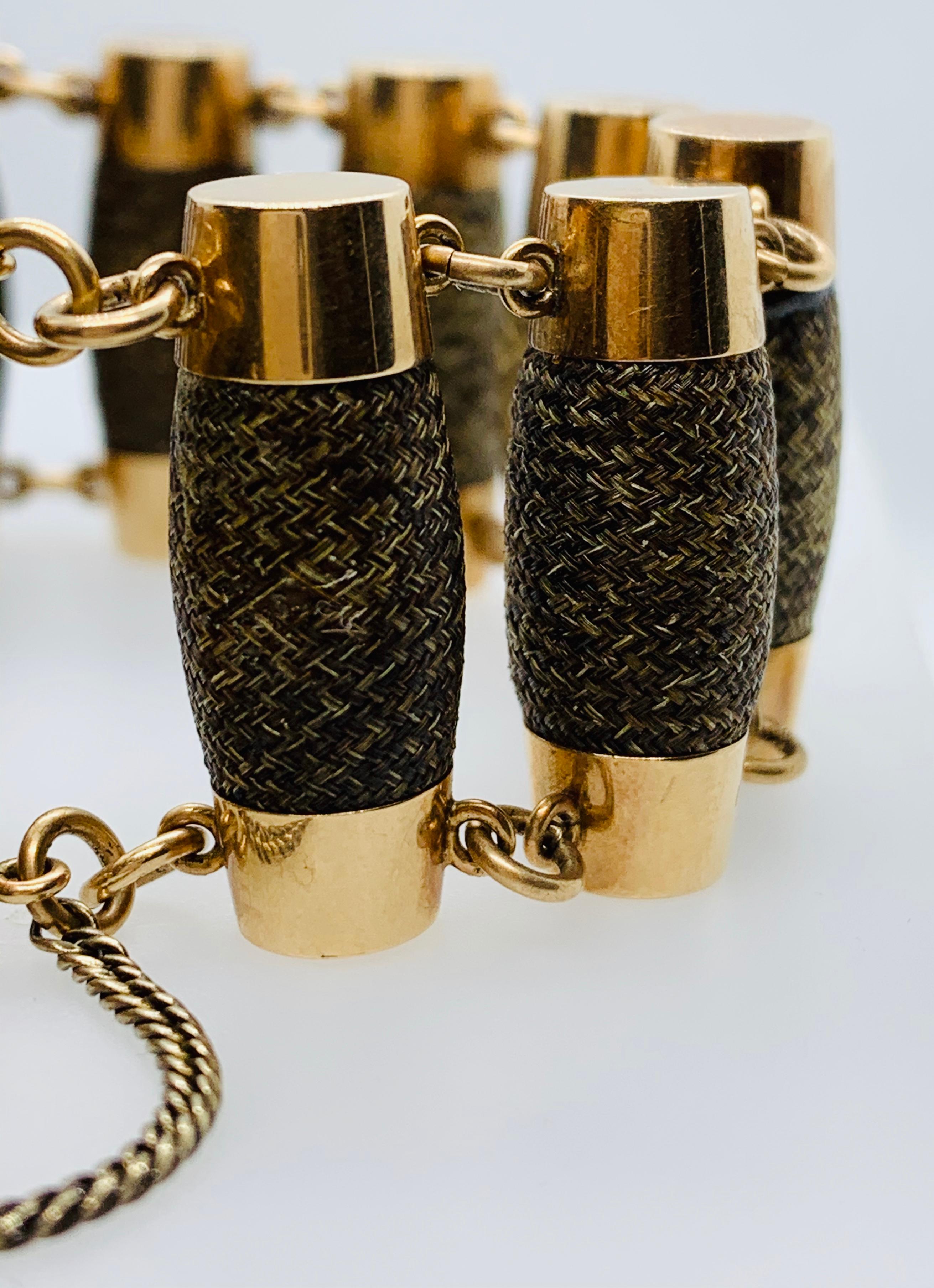 Victorian Handwoven 14 Karat Gold Barrel Shaped Mourning Remembrance Bracelet 6