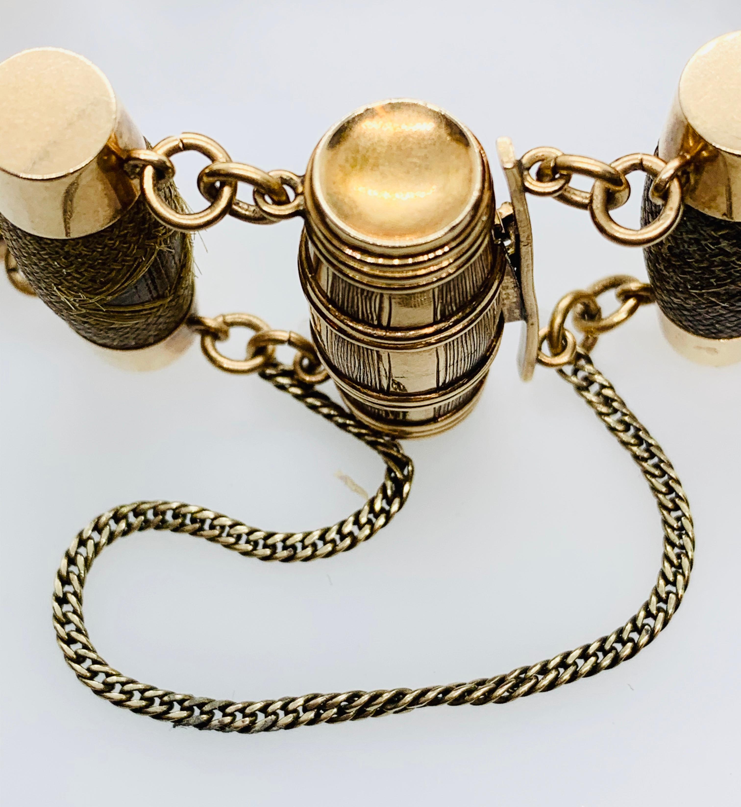 Victorian Handwoven 14 Karat Gold Barrel Shaped Mourning Remembrance Bracelet 5