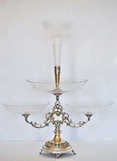 Victorian Handcut Crystal Silver Plate Epergne Centerpiece, England, 1880-1889