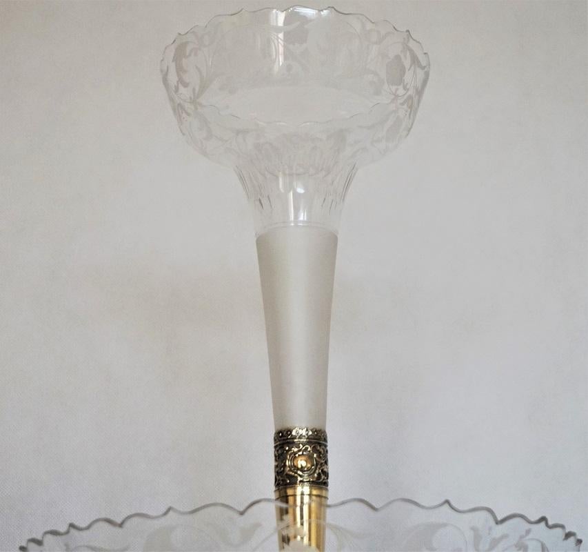 English Victorian Handcut Crystal Silver Plate Epergne Centerpiece, England, 1880-1889 For Sale
