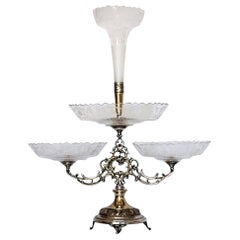 Victorian Handcut Crystal Silver Plate Epergne Centerpiece, England, 1880-1889