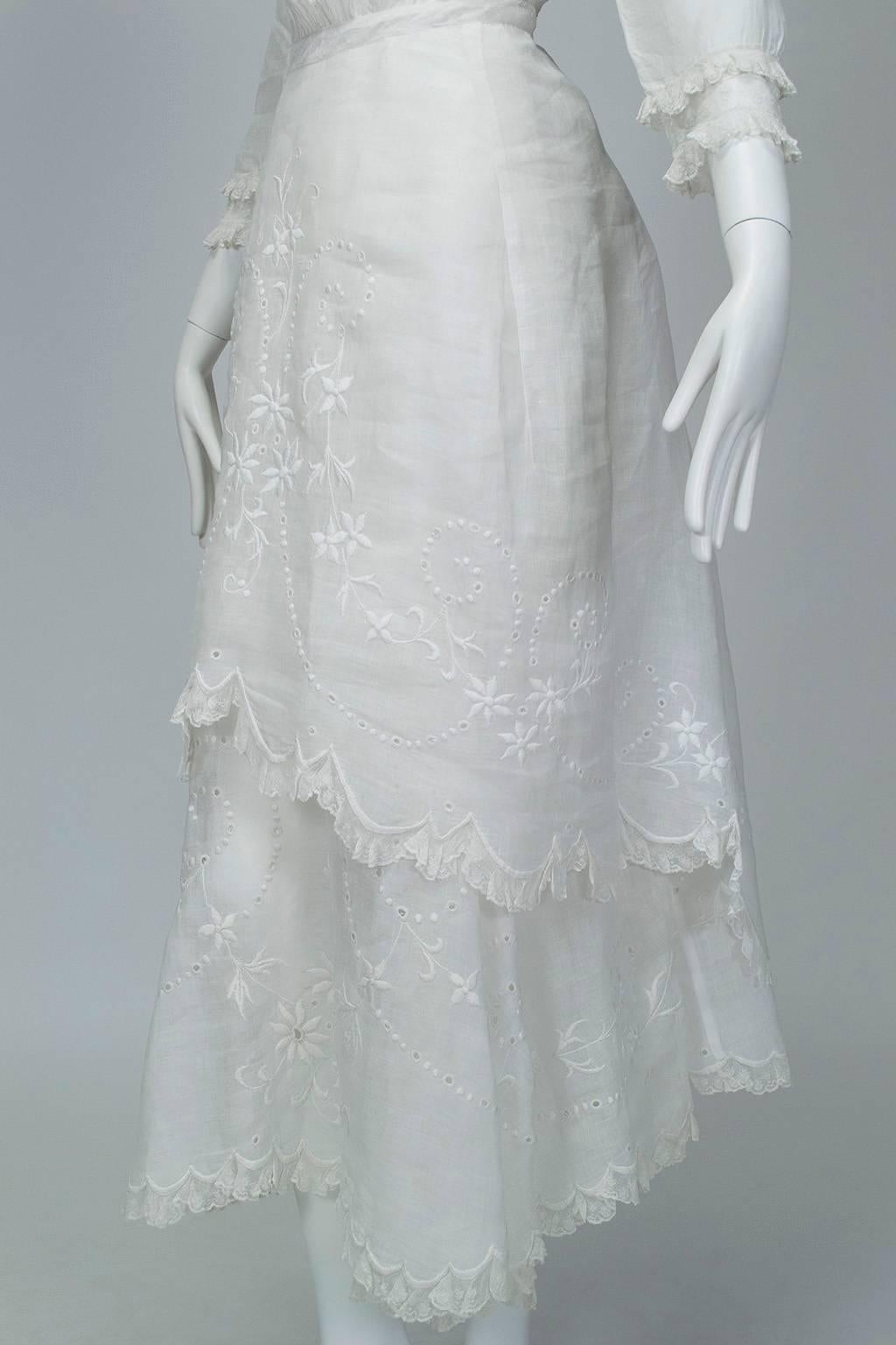 Victorian Handkerchief Hem Eyelet and Lace Bustle Tea Dress 5