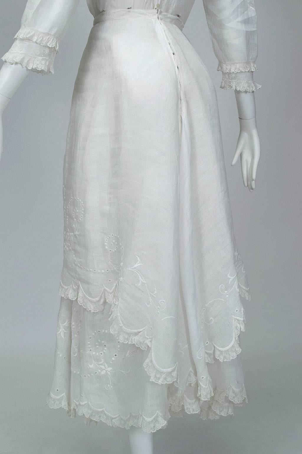 Victorian Handkerchief Hem Eyelet and Lace Bustle Tea Dress 6