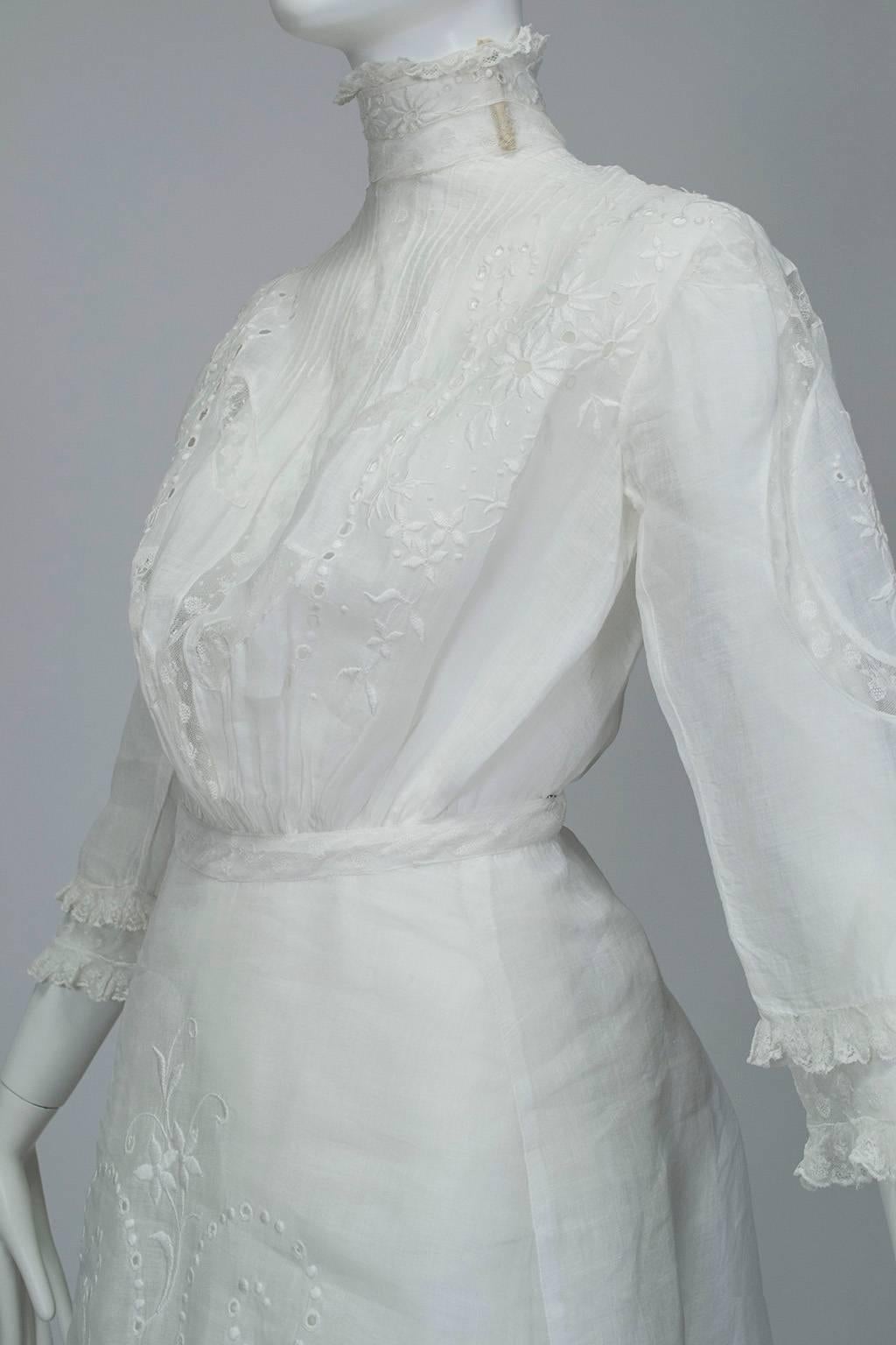 Women's Victorian Handkerchief Hem Eyelet and Lace Bustle Tea Dress